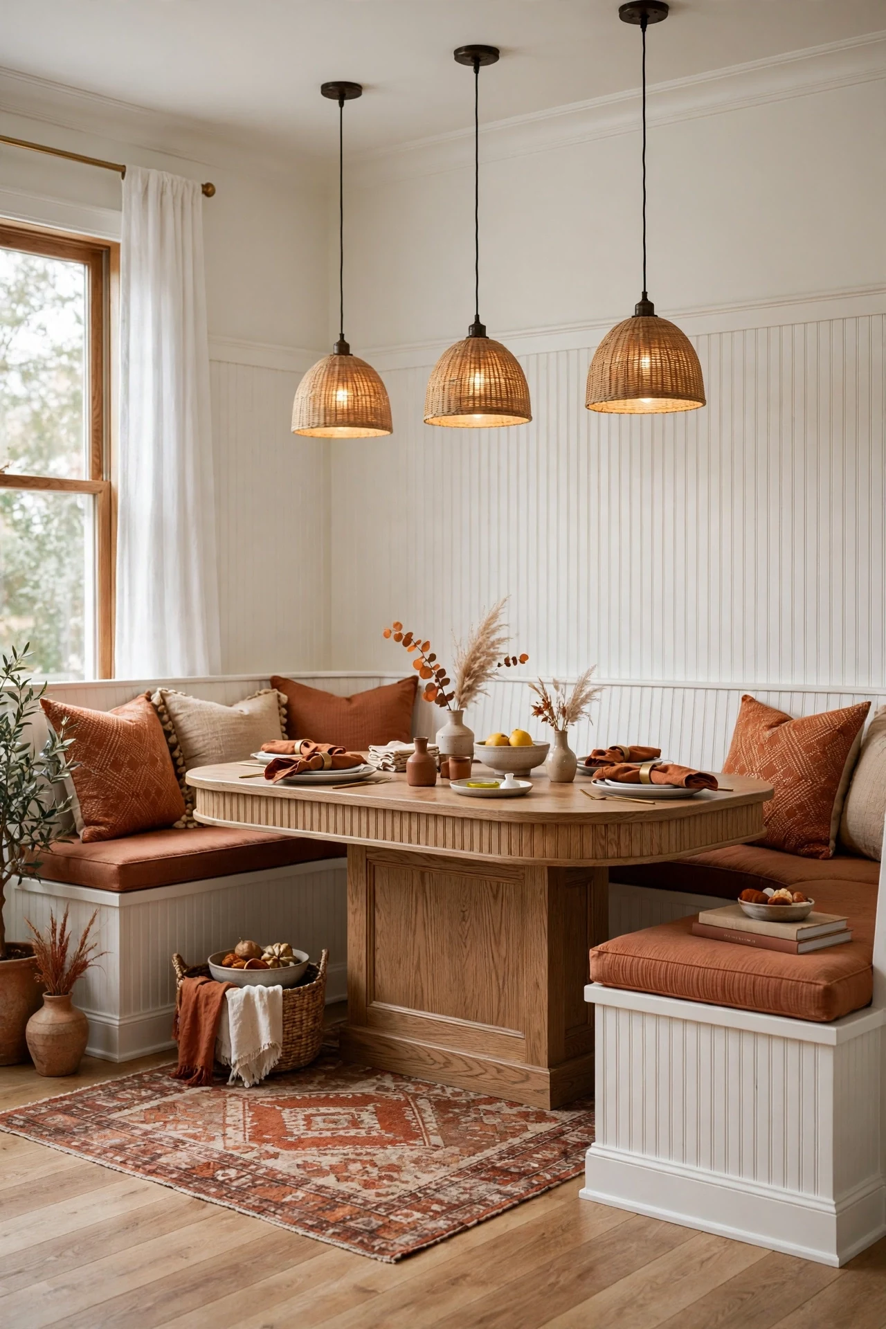 Beadboard That Zones an Open-Plan Dining Area