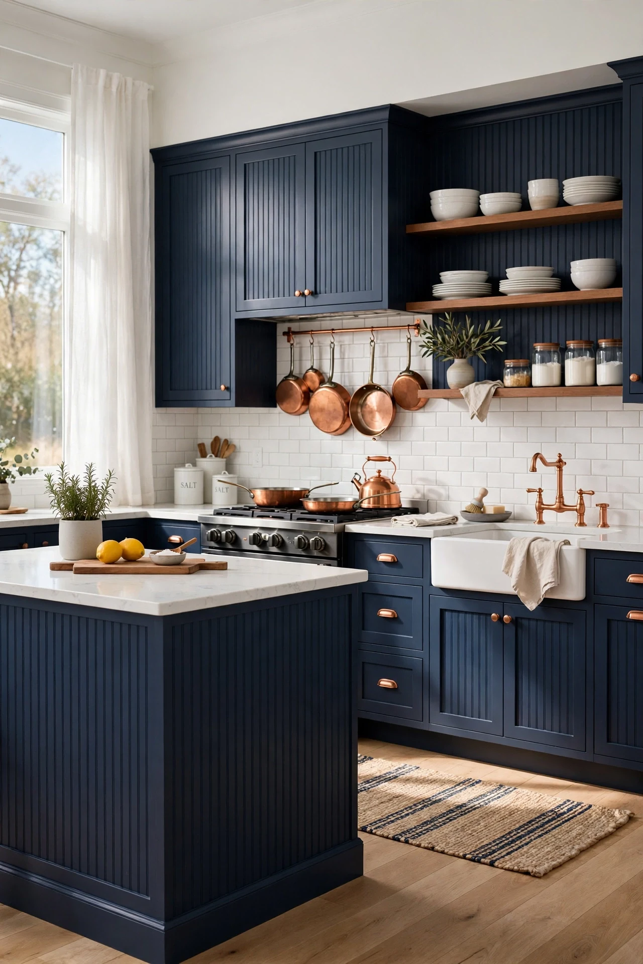 Deep Navy Beadboard in a Shaker Kitchen
