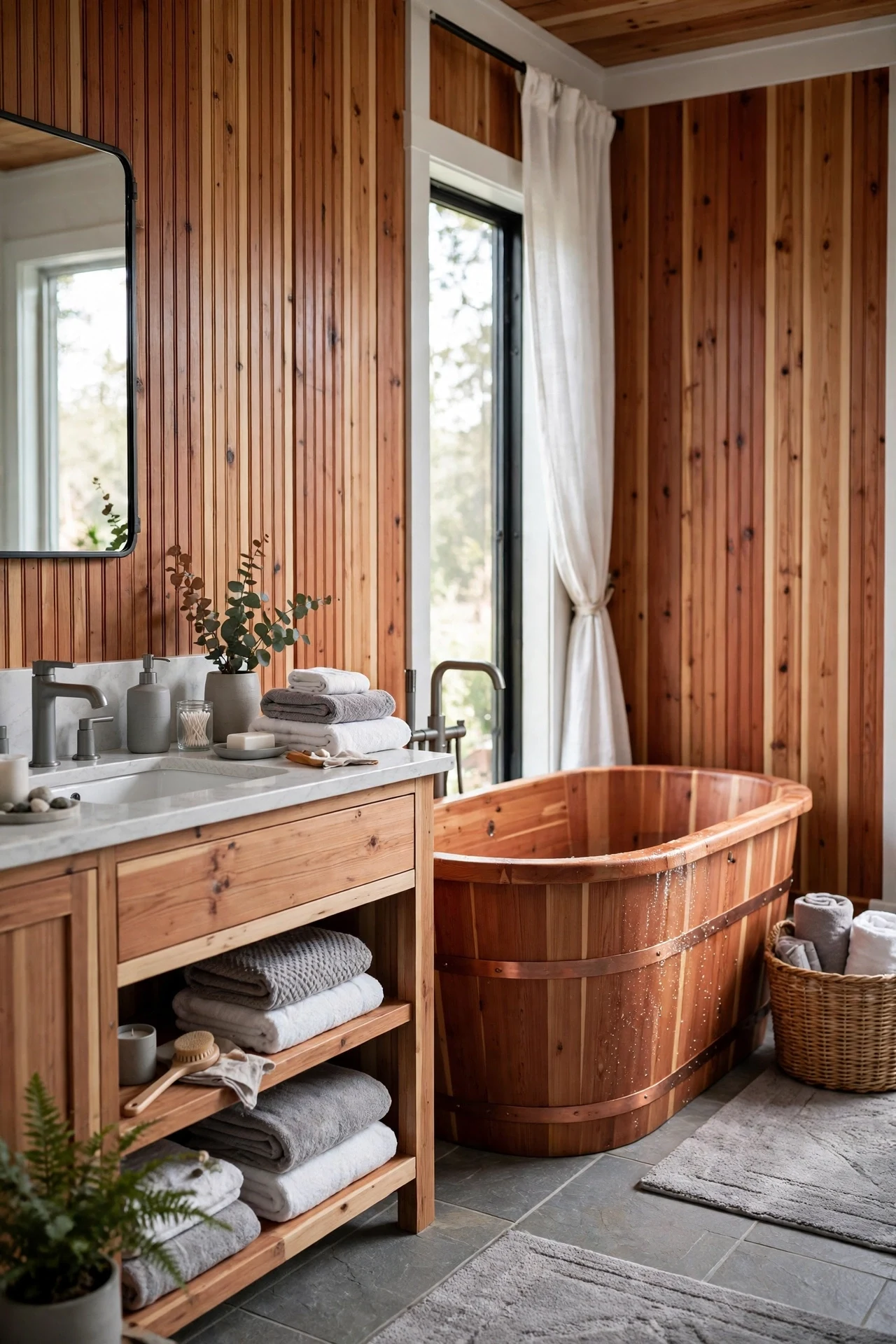 Cedar Beadboard in a Spa Bathroom