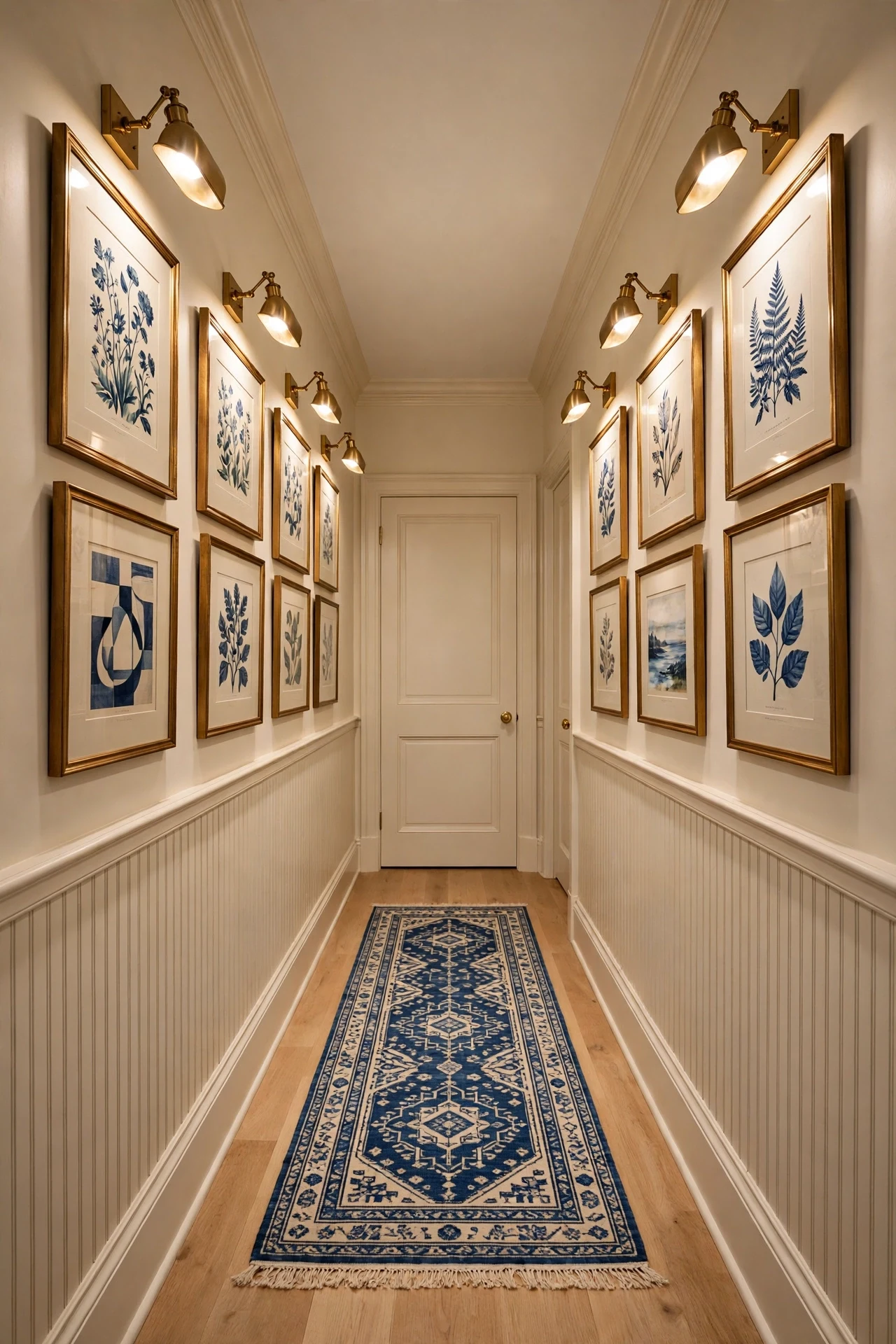 Picture Lights Over Hallway Beadboard