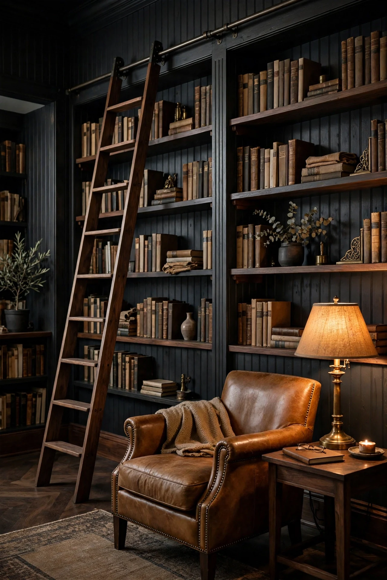 Charcoal Beadboard in a Library Corner