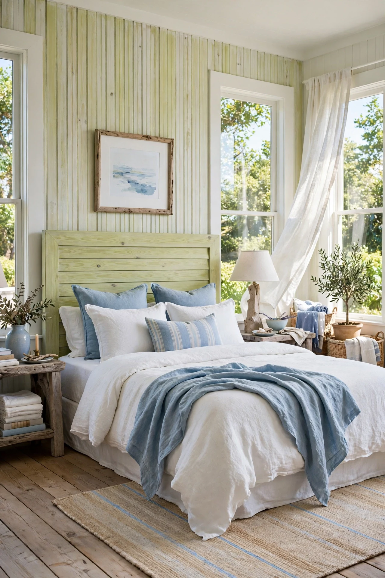Limewashed Beadboard in a Coastal Bedroom