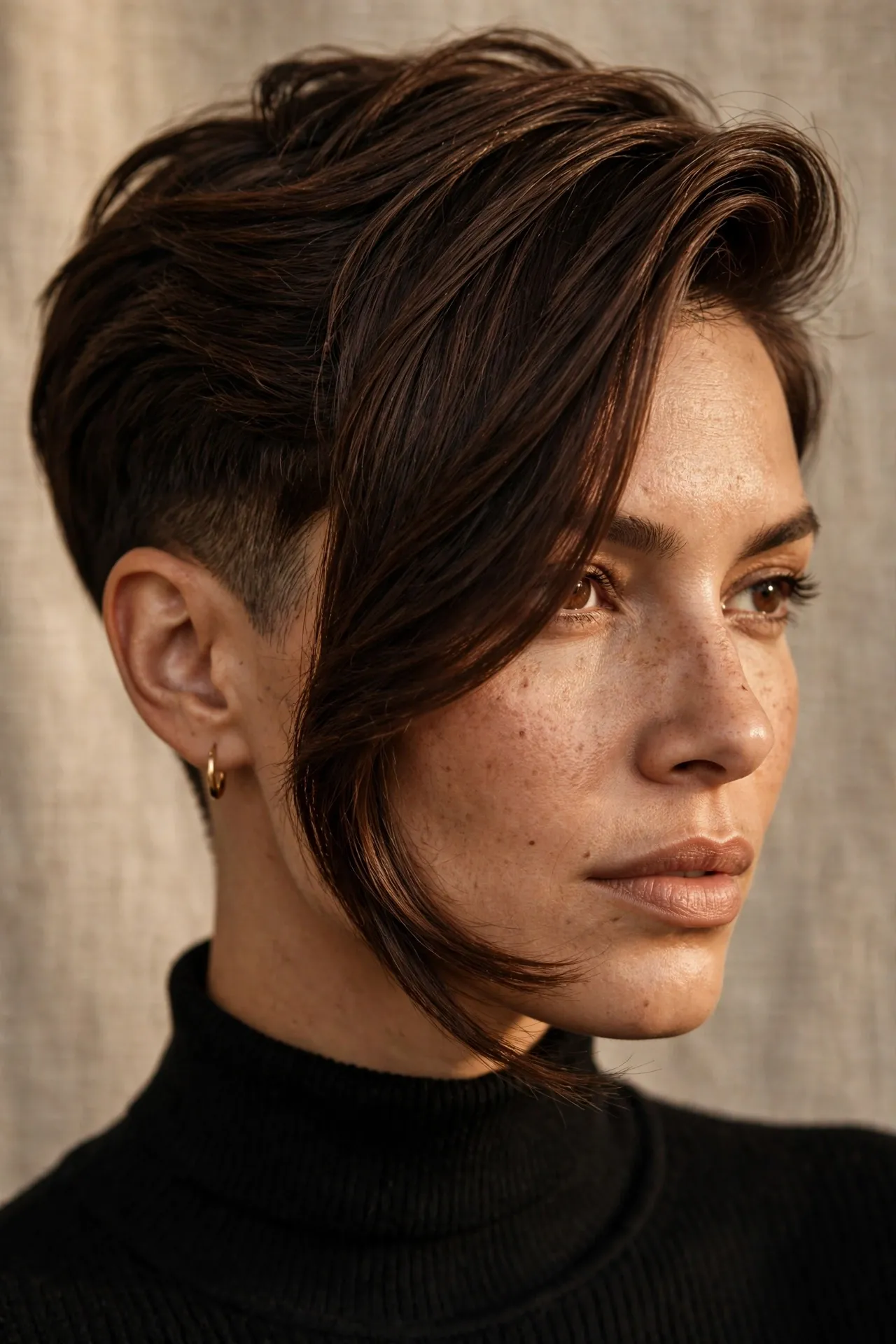Bixie cut with side-swept front