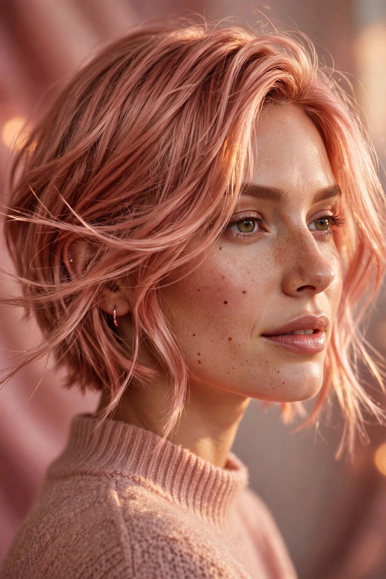 Rose gold colour bixie cut