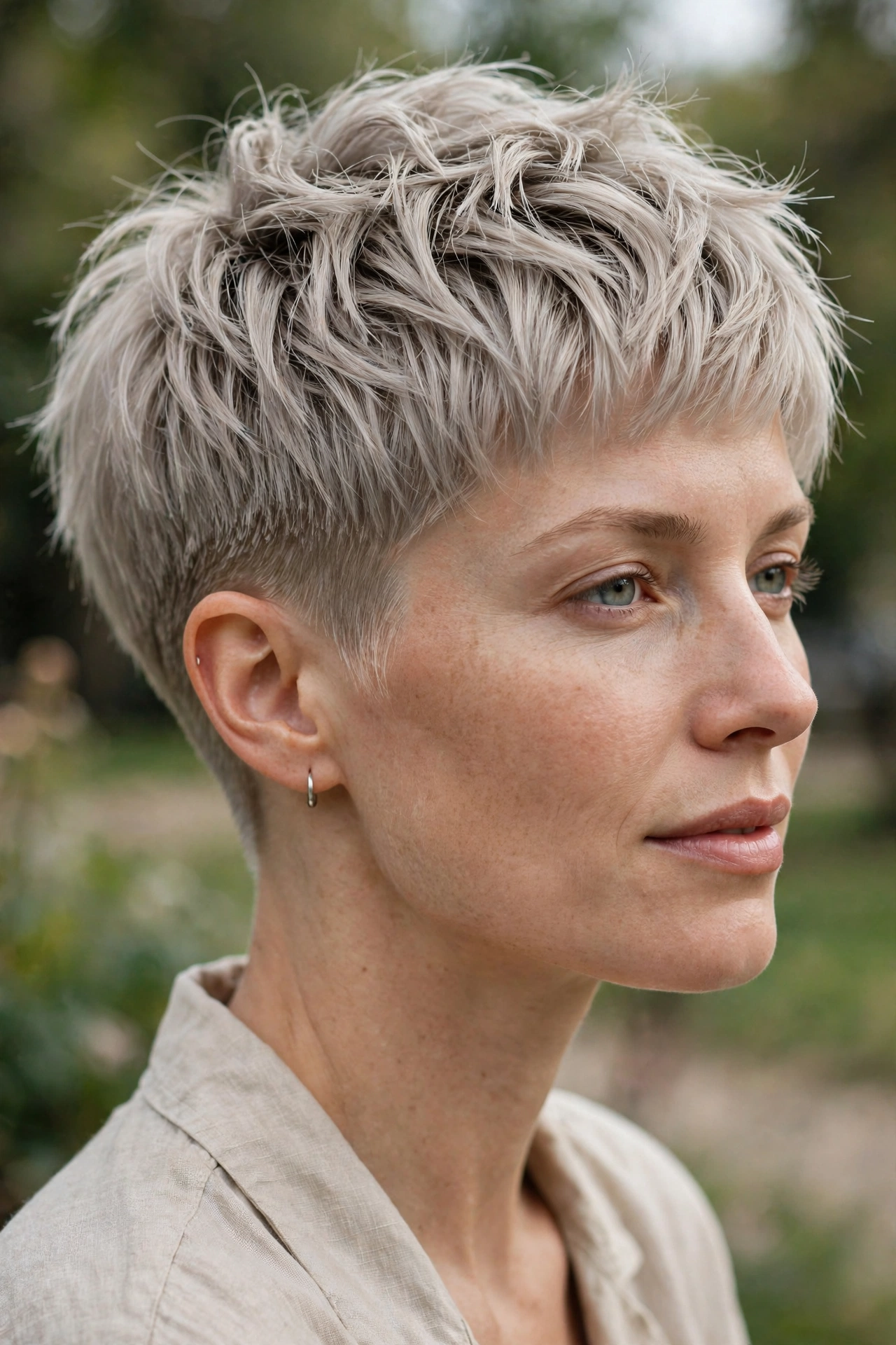 Natural ash blonde textured crop pixie