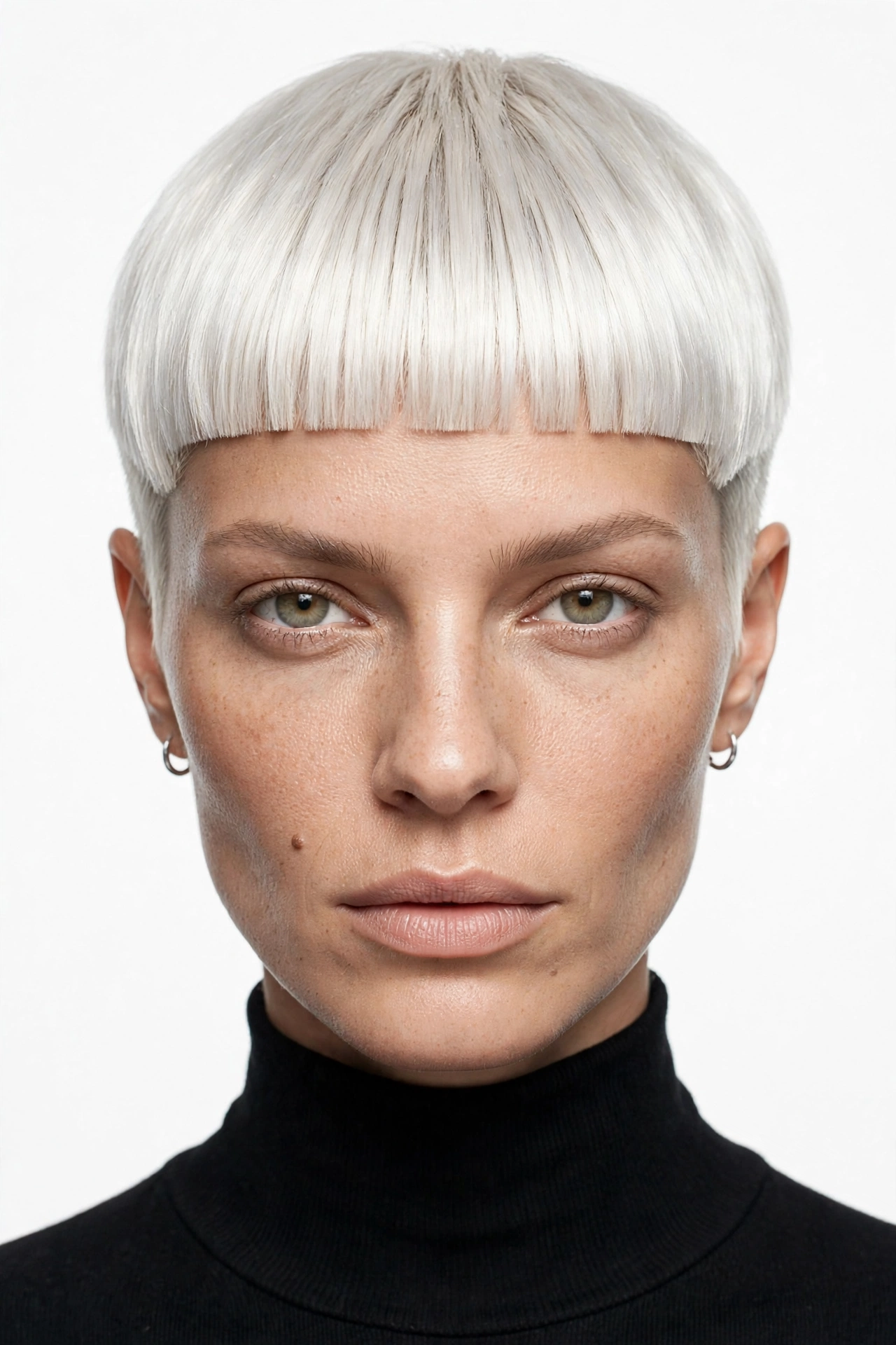 Platinum pixie with blunt fringe