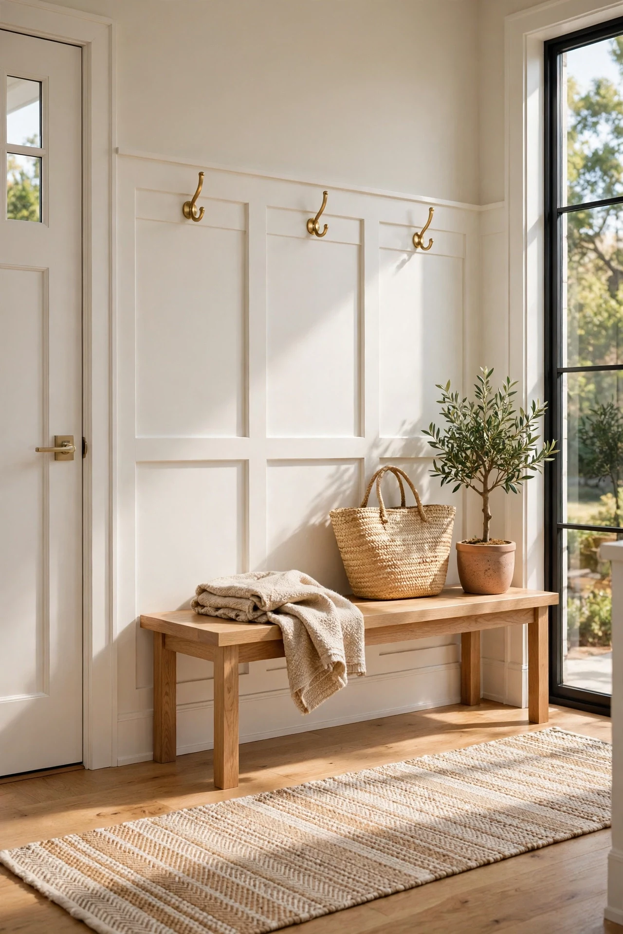 Warm White Panels in a Sunlit Entryway