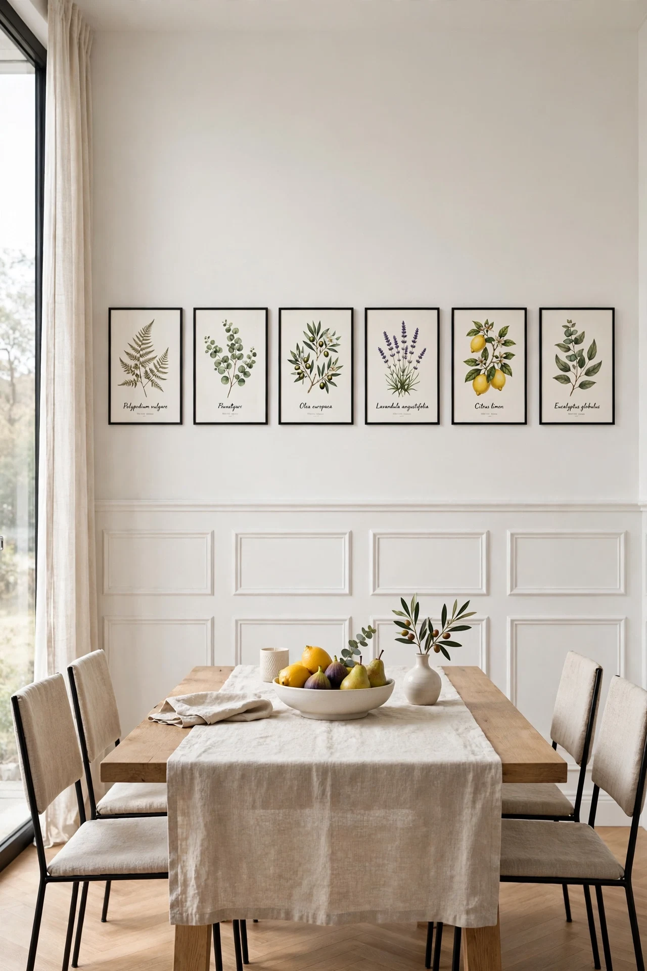 Gallery Frames Aligned to the Panel Grid in a Dining Room