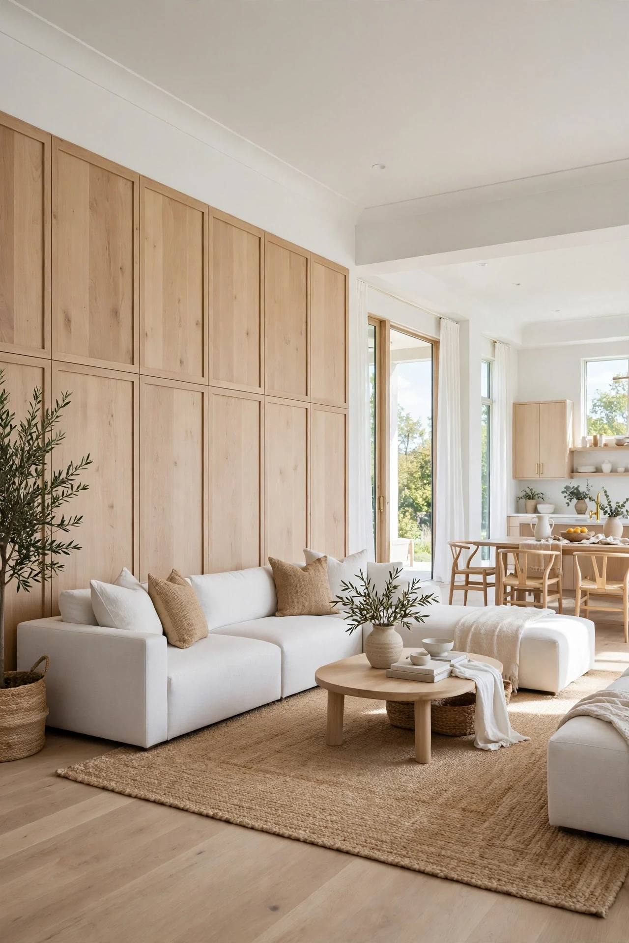 Double-Height Panels Anchoring an Open-Plan Living Wall