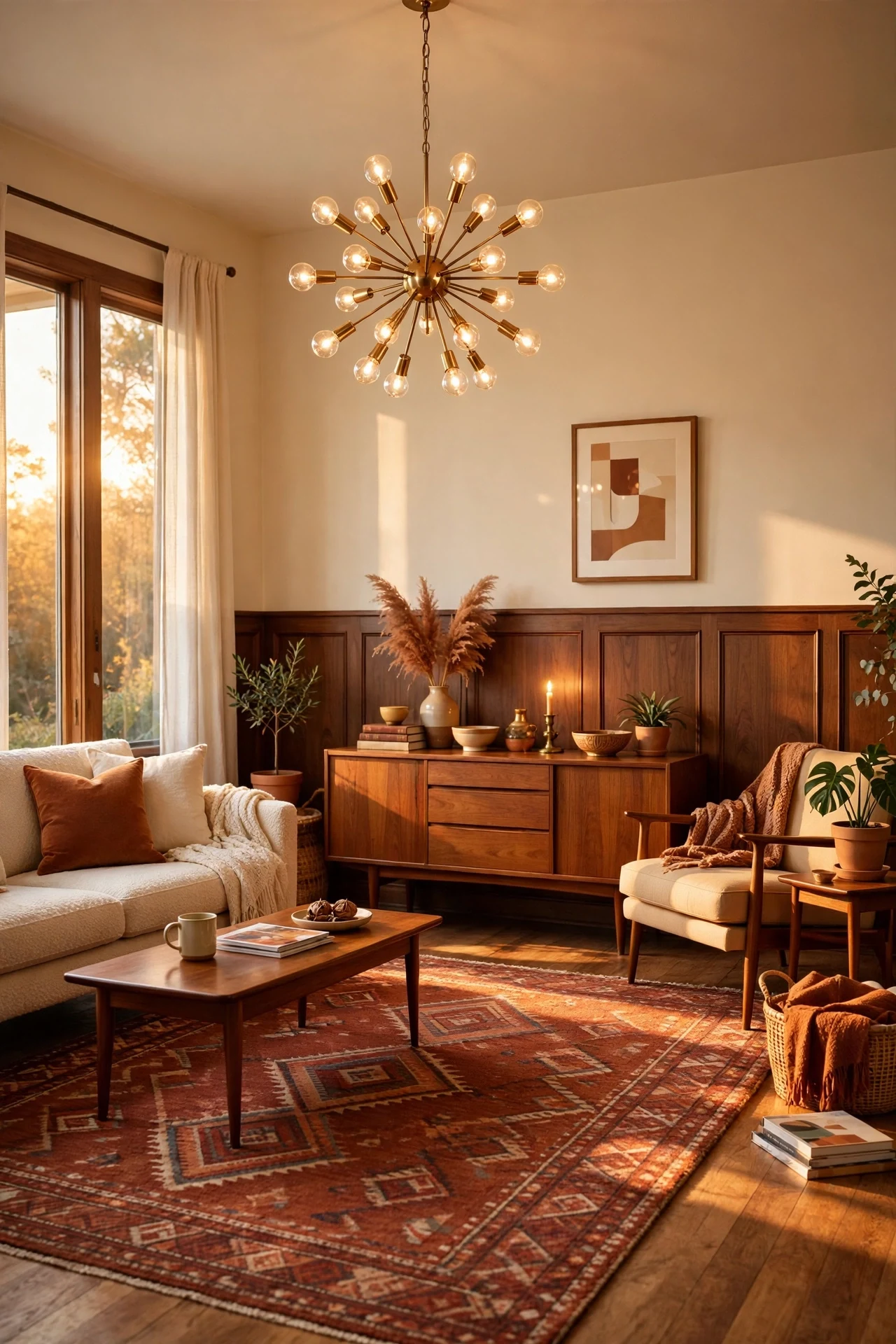 Walnut Veneer Panels in a Mid-Century Living Room