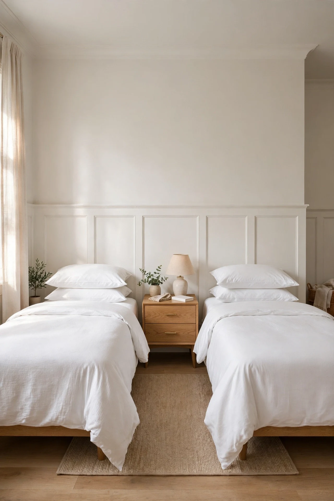 A Paneled Headboard Wall in a Guest Bedroom