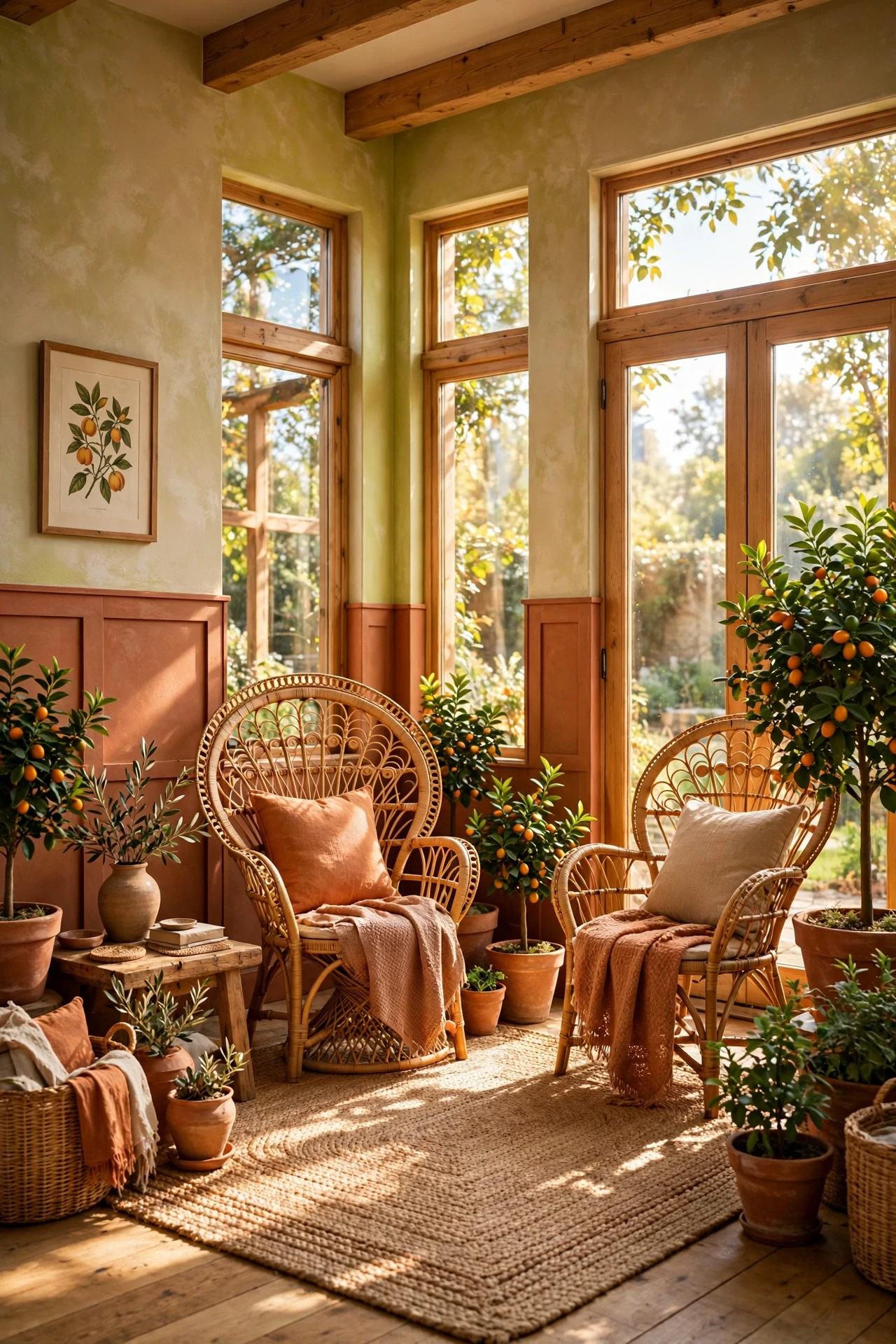 Terracotta-Toned Panels in a Sunroom