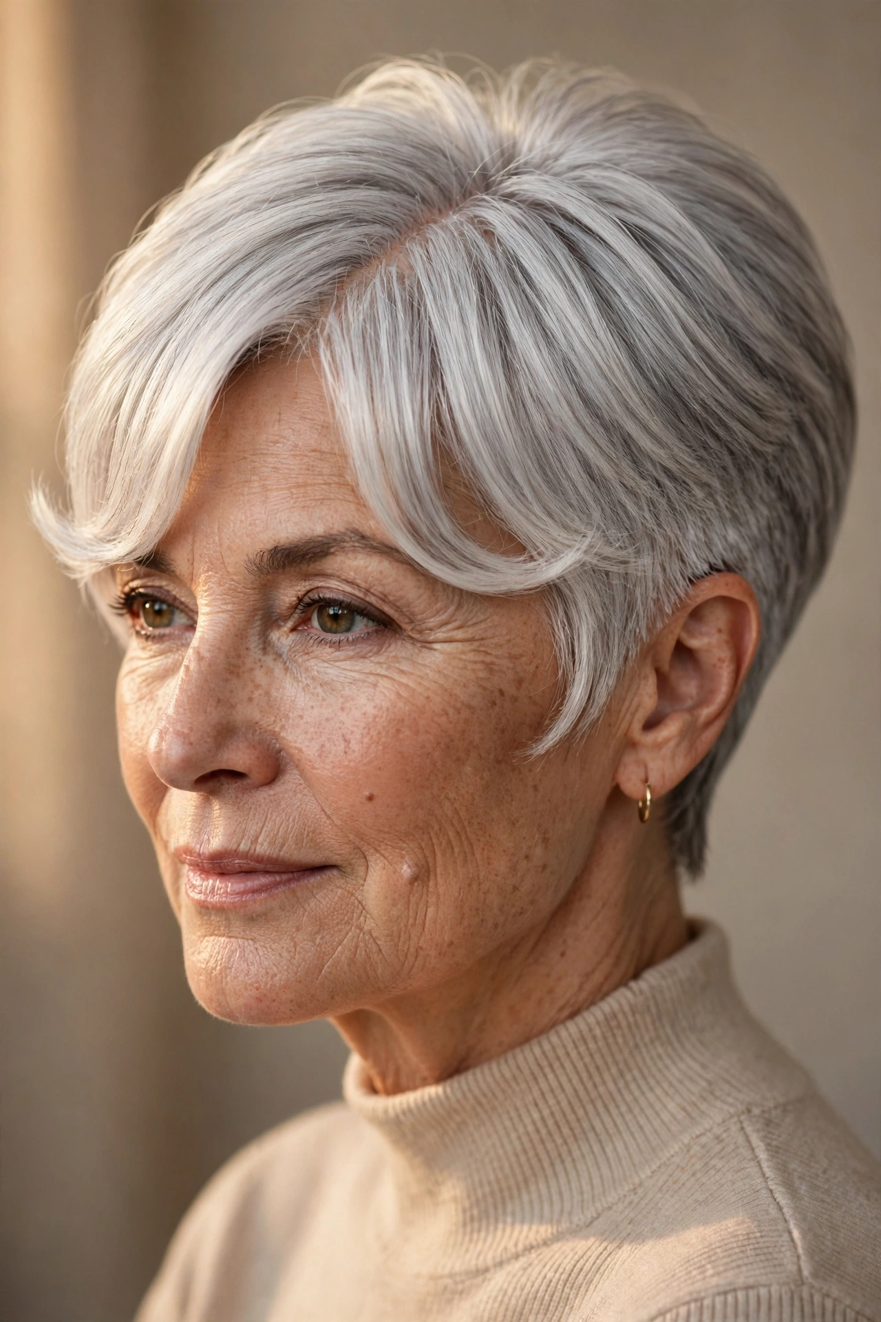 Gray pixie with curtain fringe