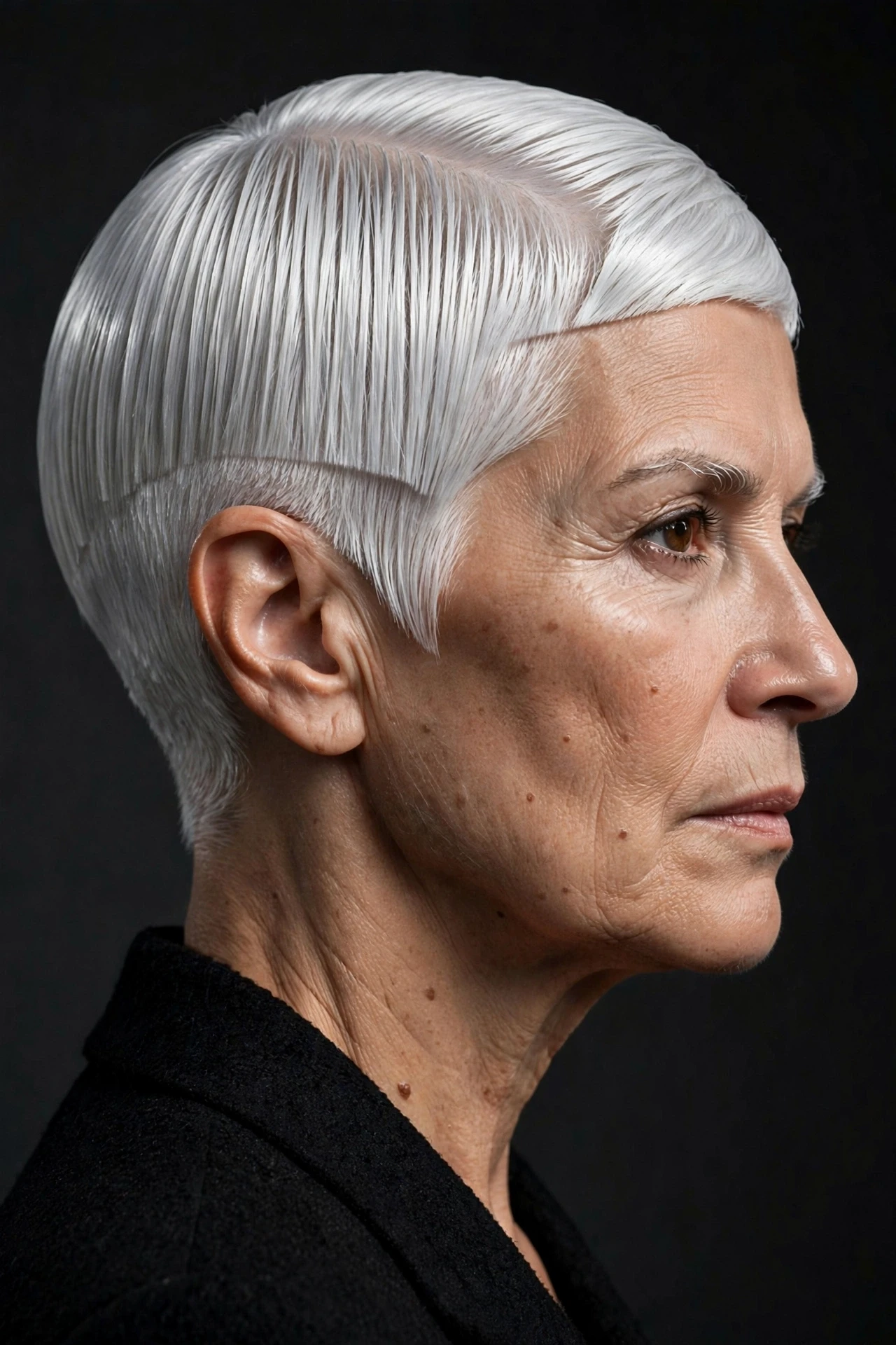 Architectural precision gray pixie cut