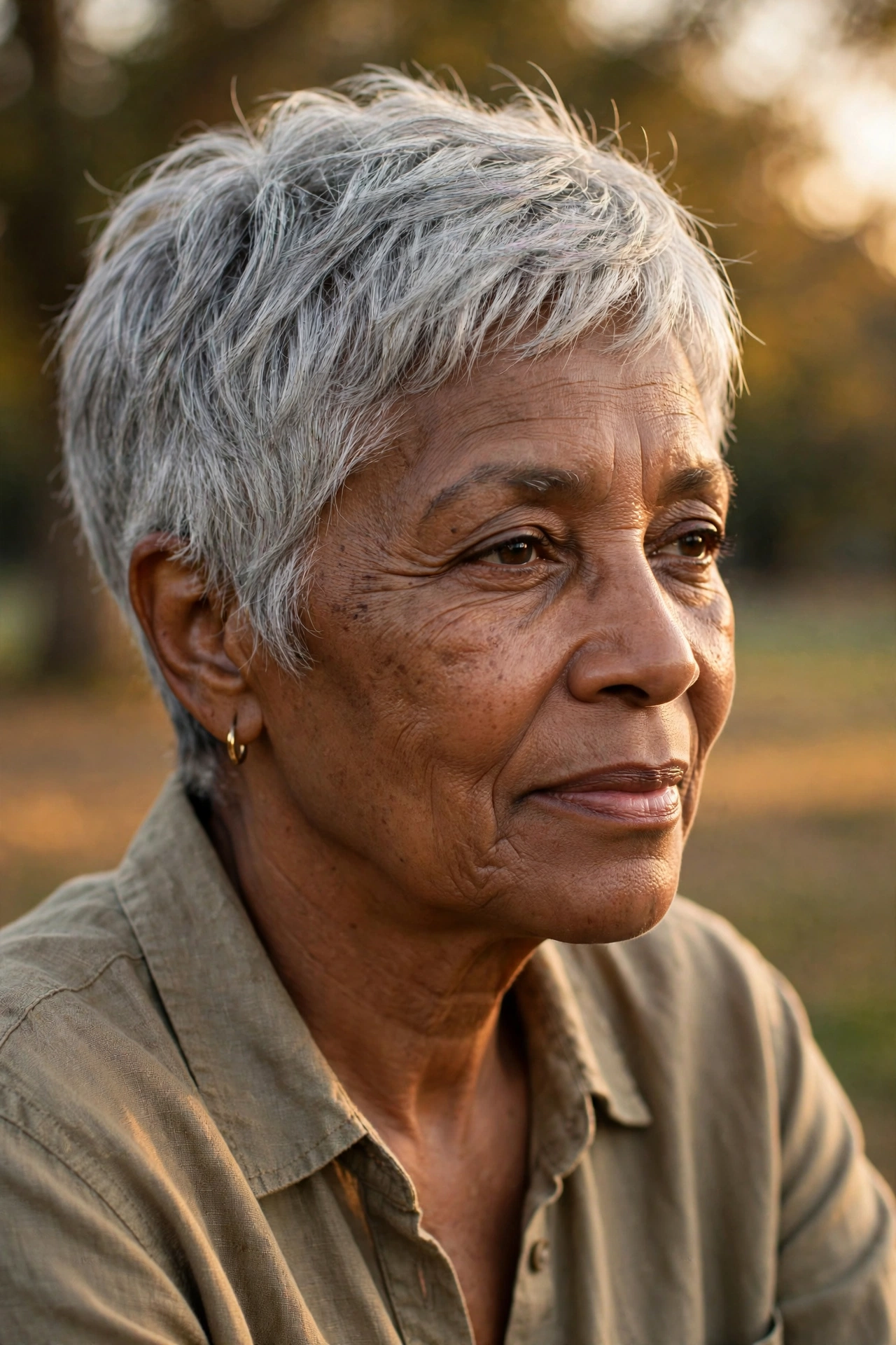 Low-maintenance natural gray pixie