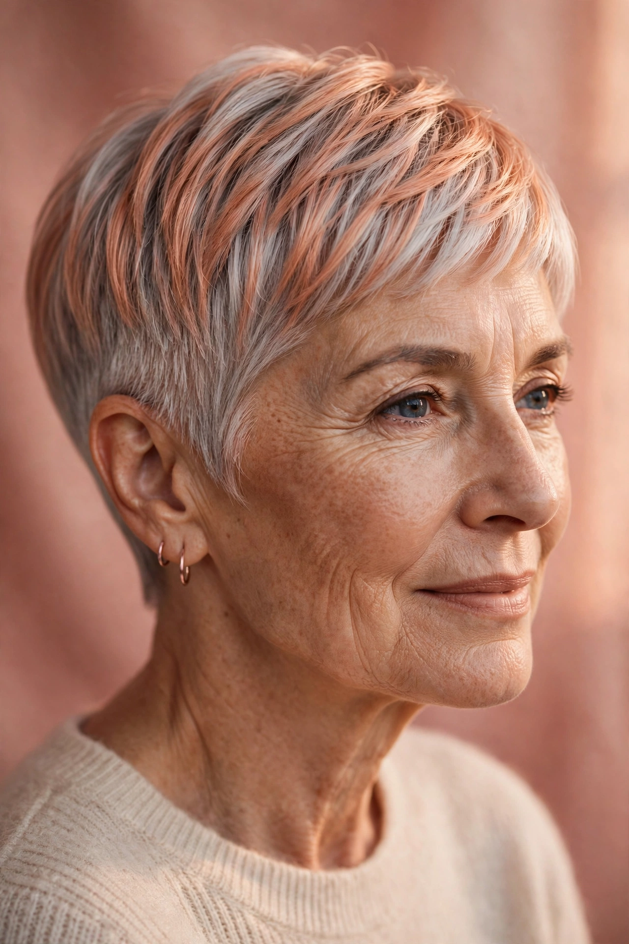 Gray pixie with rose gold tint