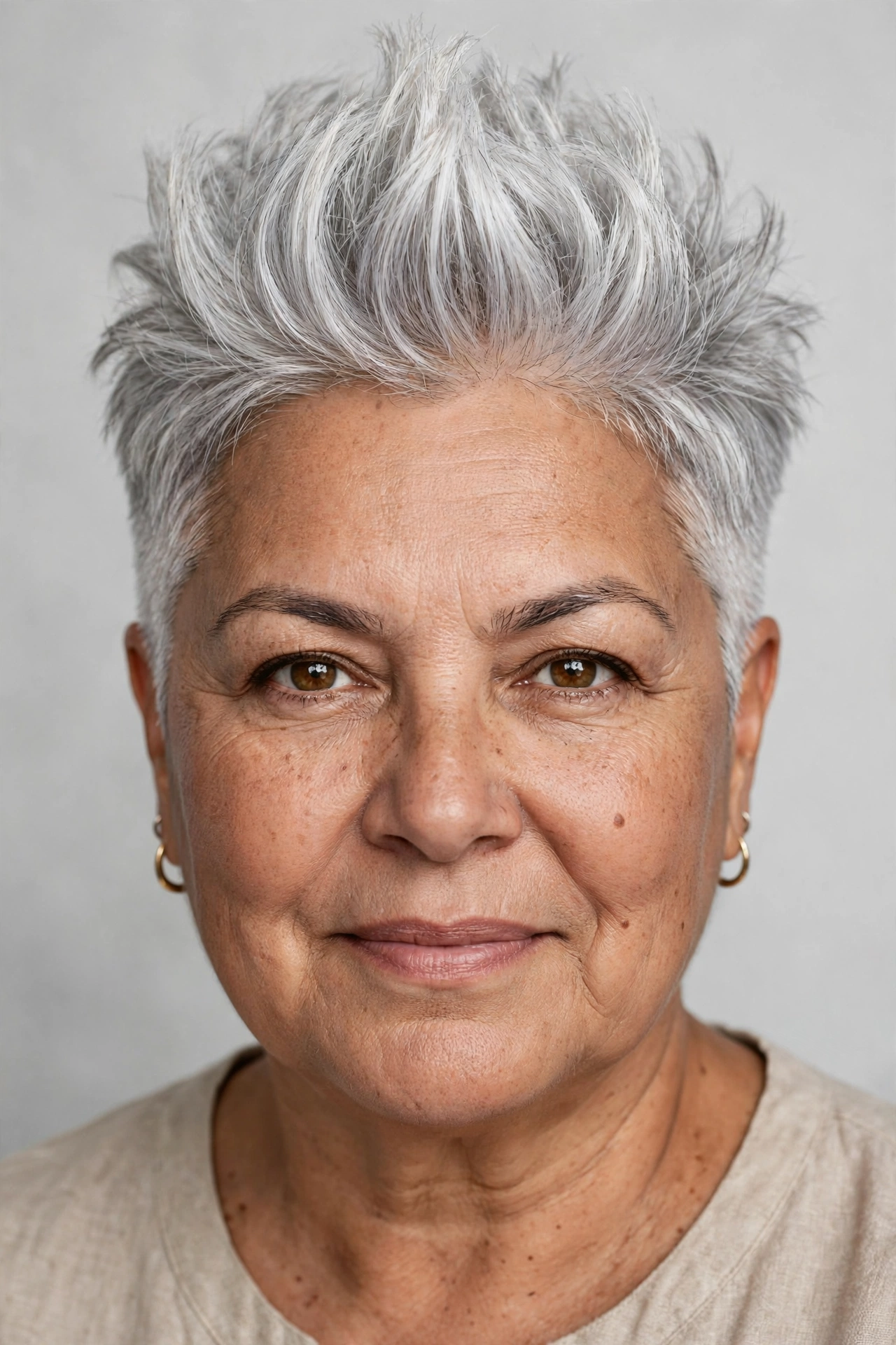 Gray pixie for round faces with crown height