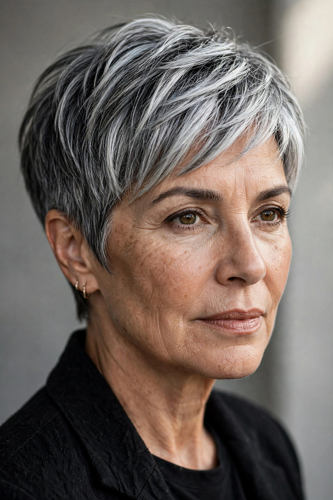 Gray pixie with tonal silver balayage