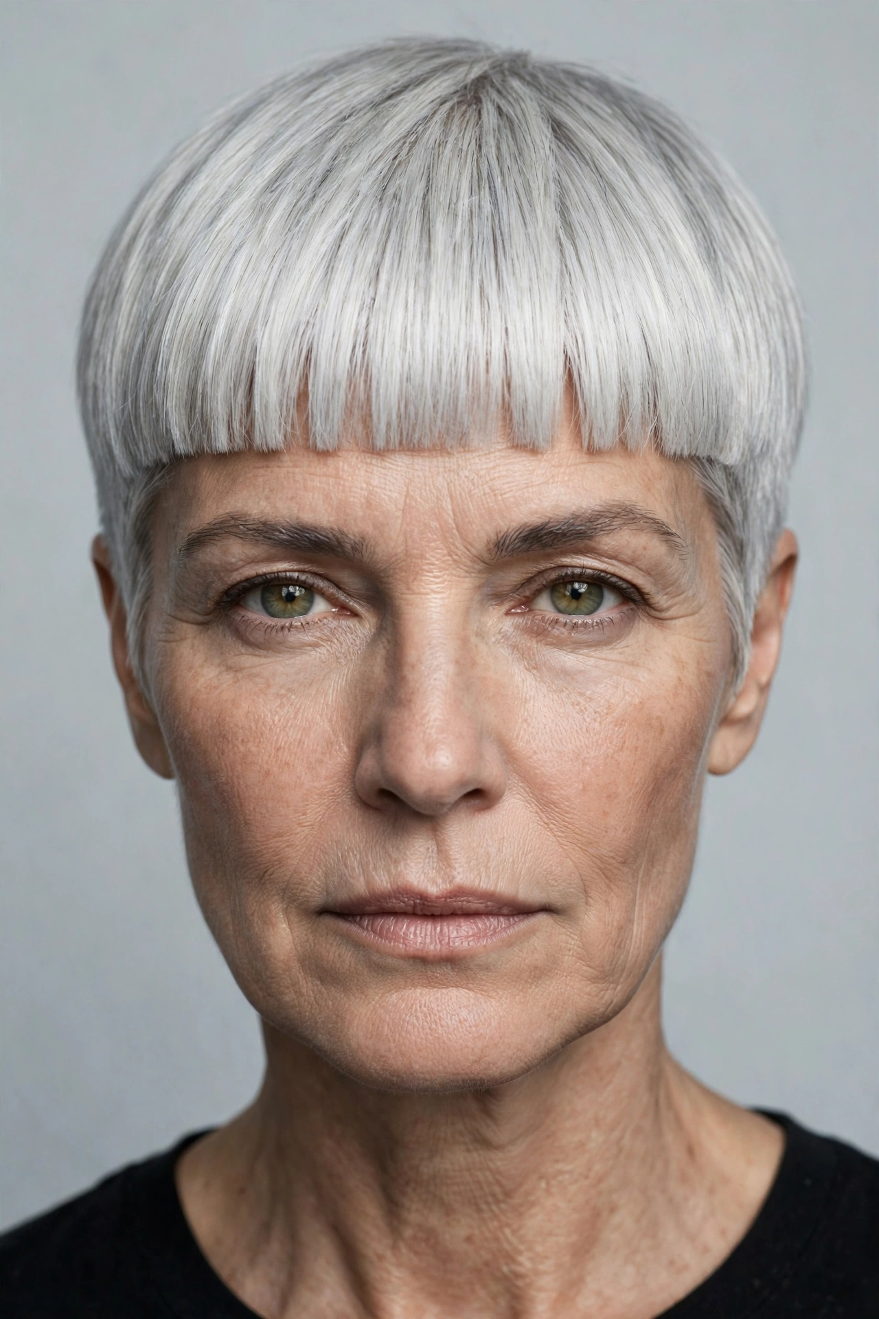 Gray pixie with blunt fringe