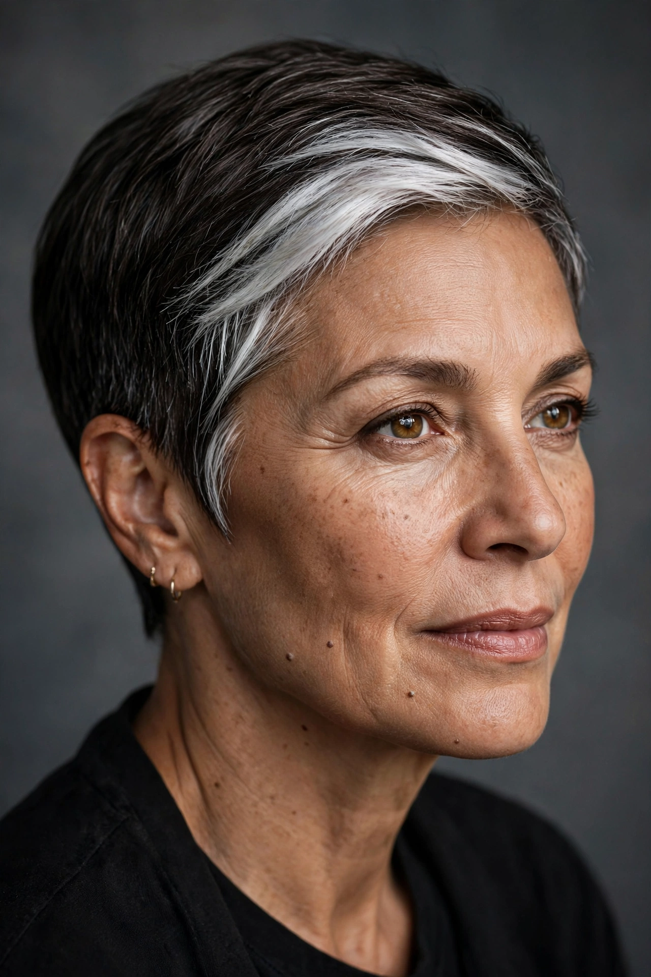 Bold silver streak gray pixie