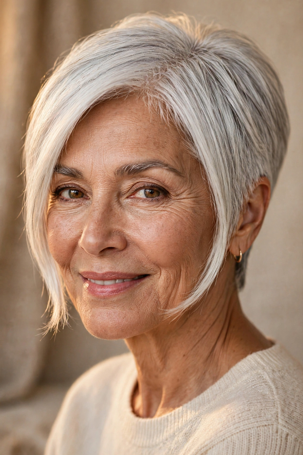 Natural gray pixie with face-framing pieces