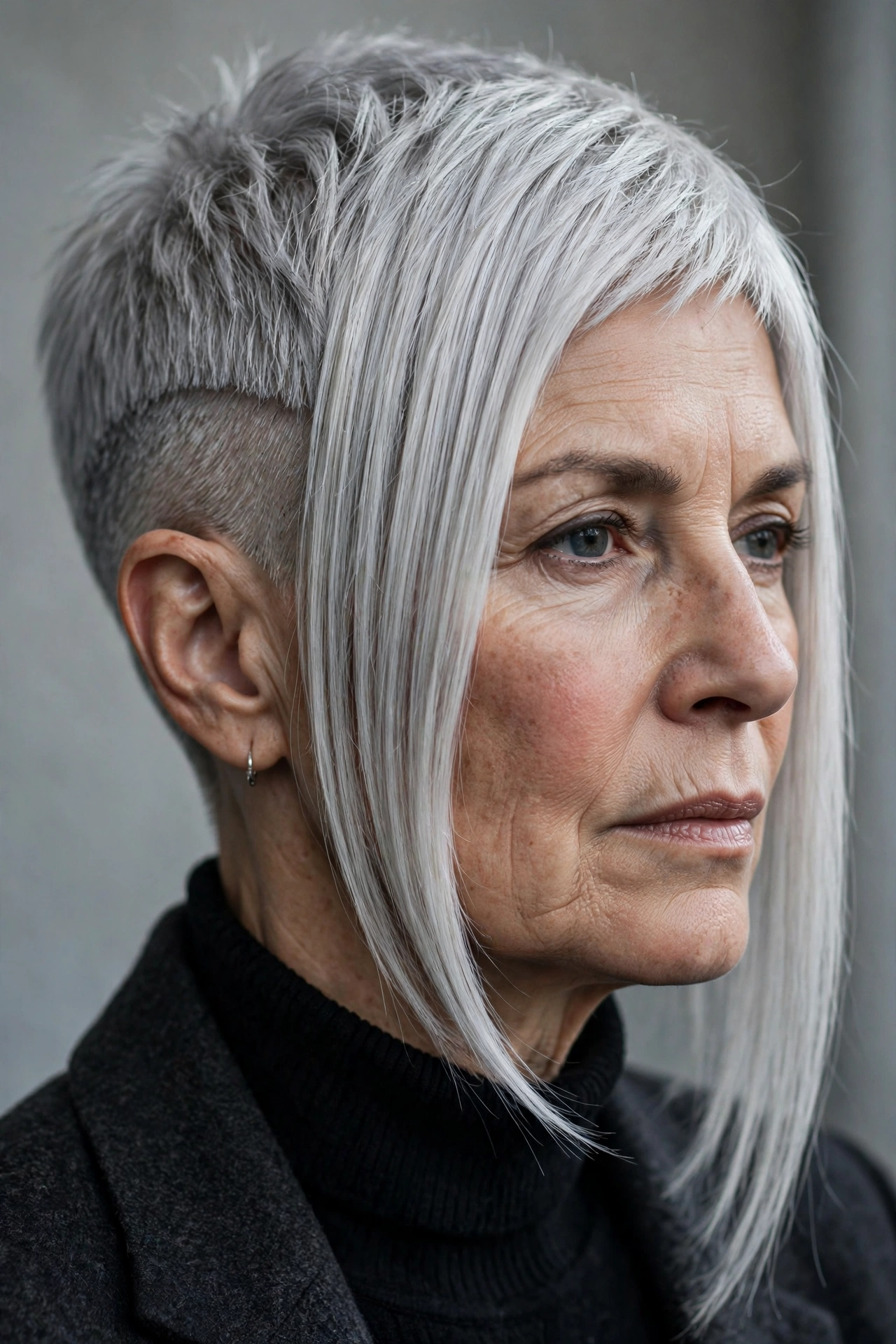 Asymmetric gray pixie cut