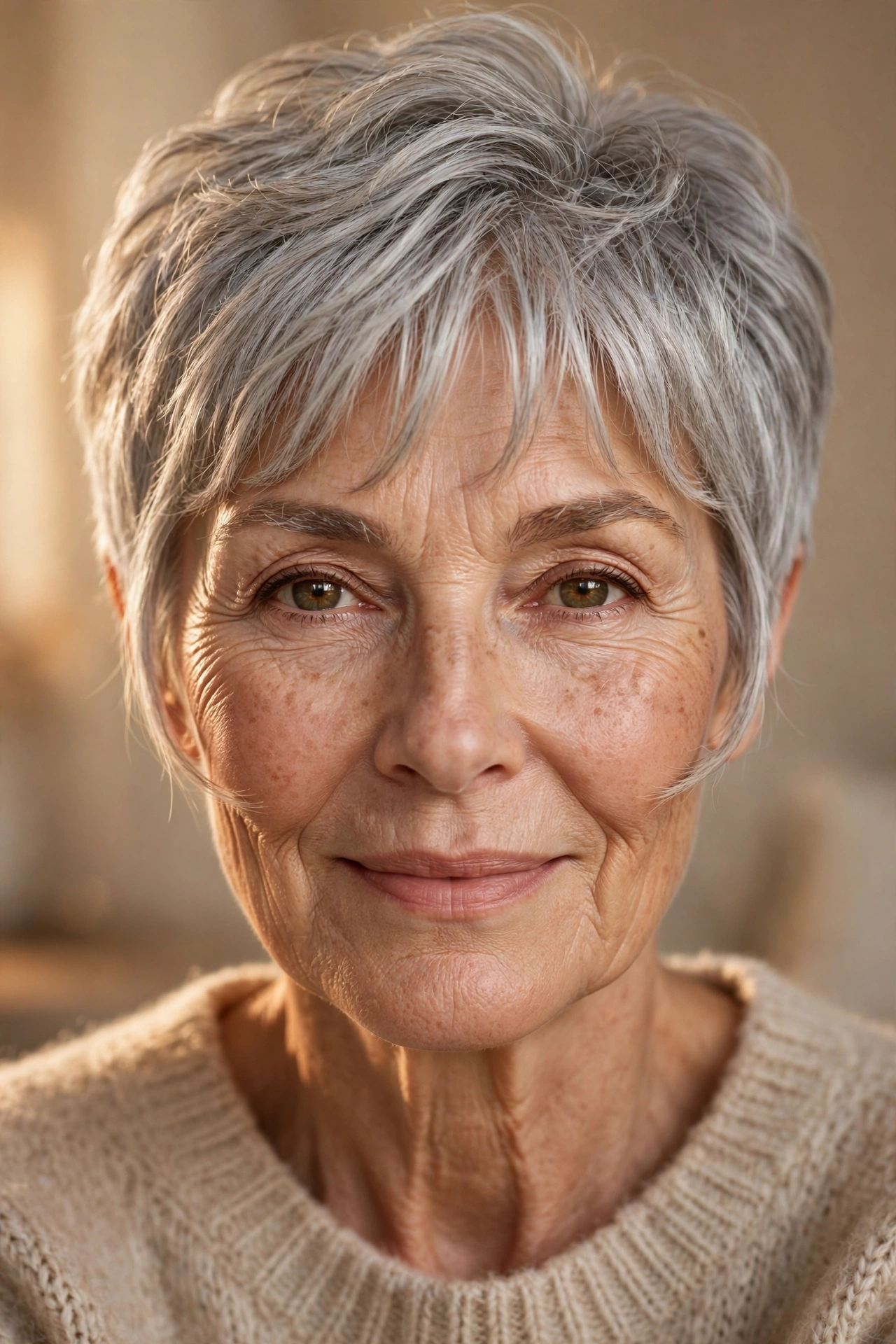 Gray pixie for heart faces with curtain fringe