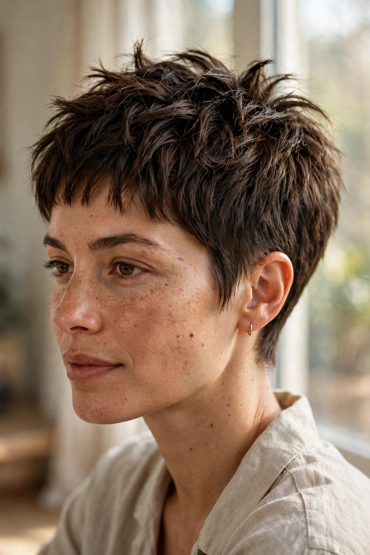 Textured crop pixie with point-cut top and soft taper