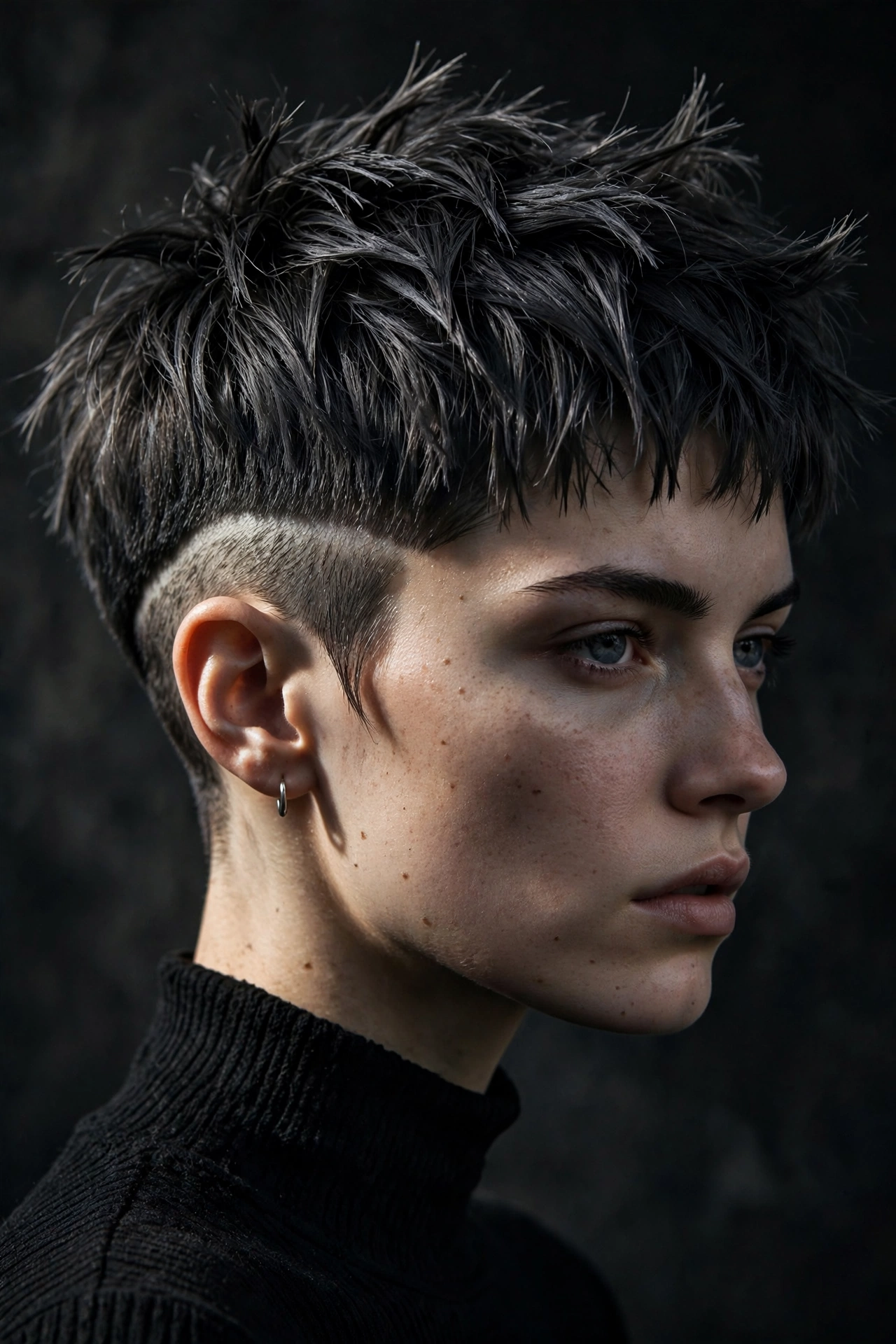 Choppy disconnected pixie with contrasting crown and side lengths