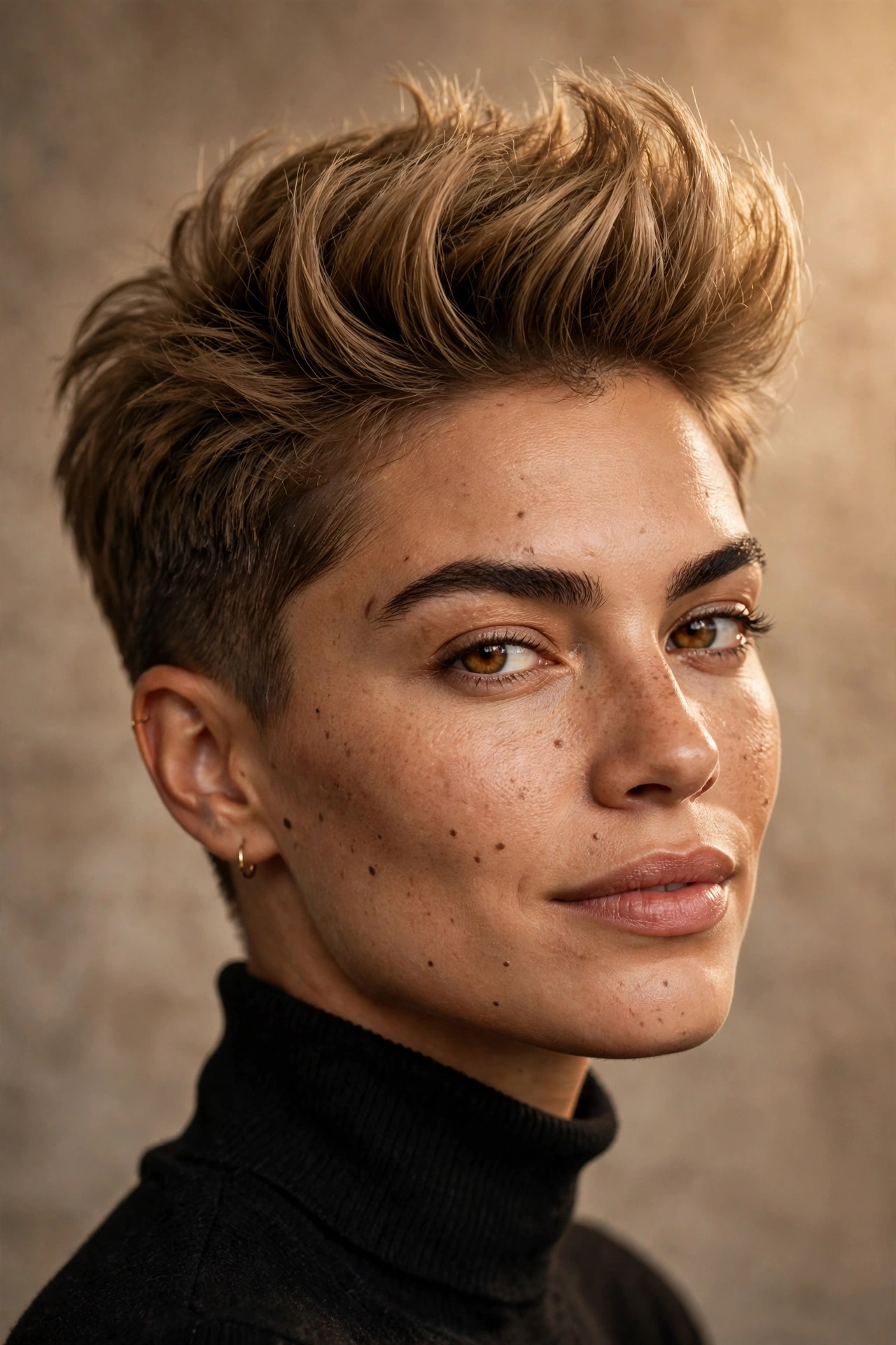 Textured quiff pixie with forward-styled volume on top
