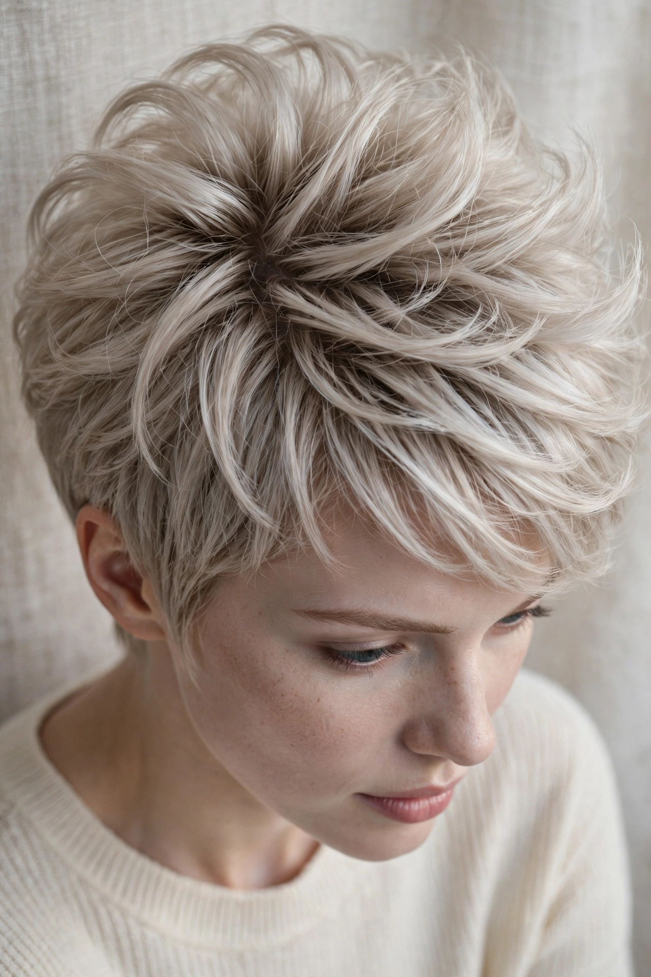 Volumising layered pixie for fine straight hair with root lift