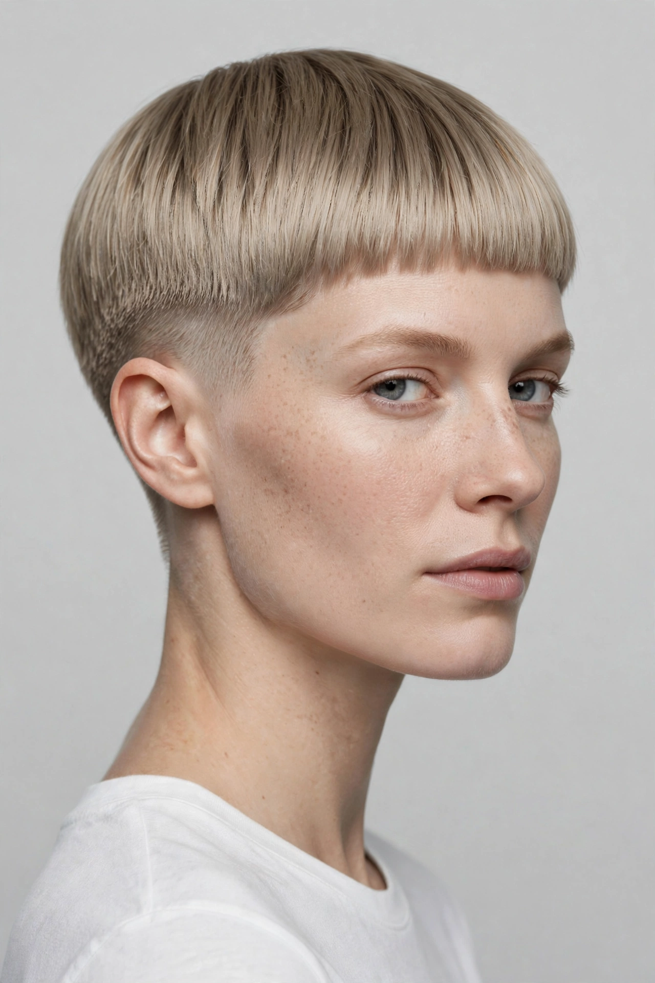 Classic French crop pixie with horizontal fringe