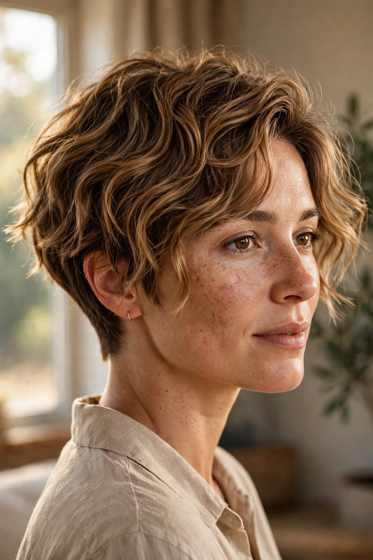 Wavy long pixie cut