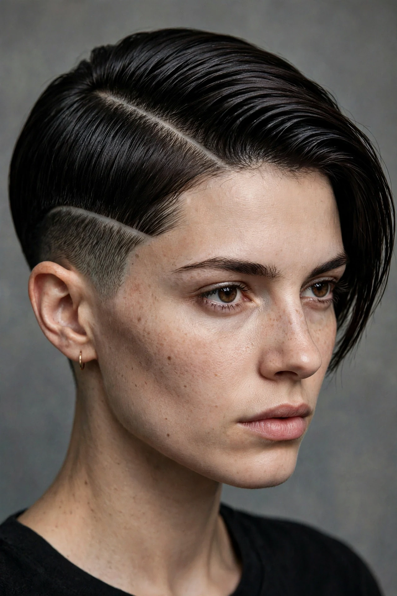Long pixie with hard part