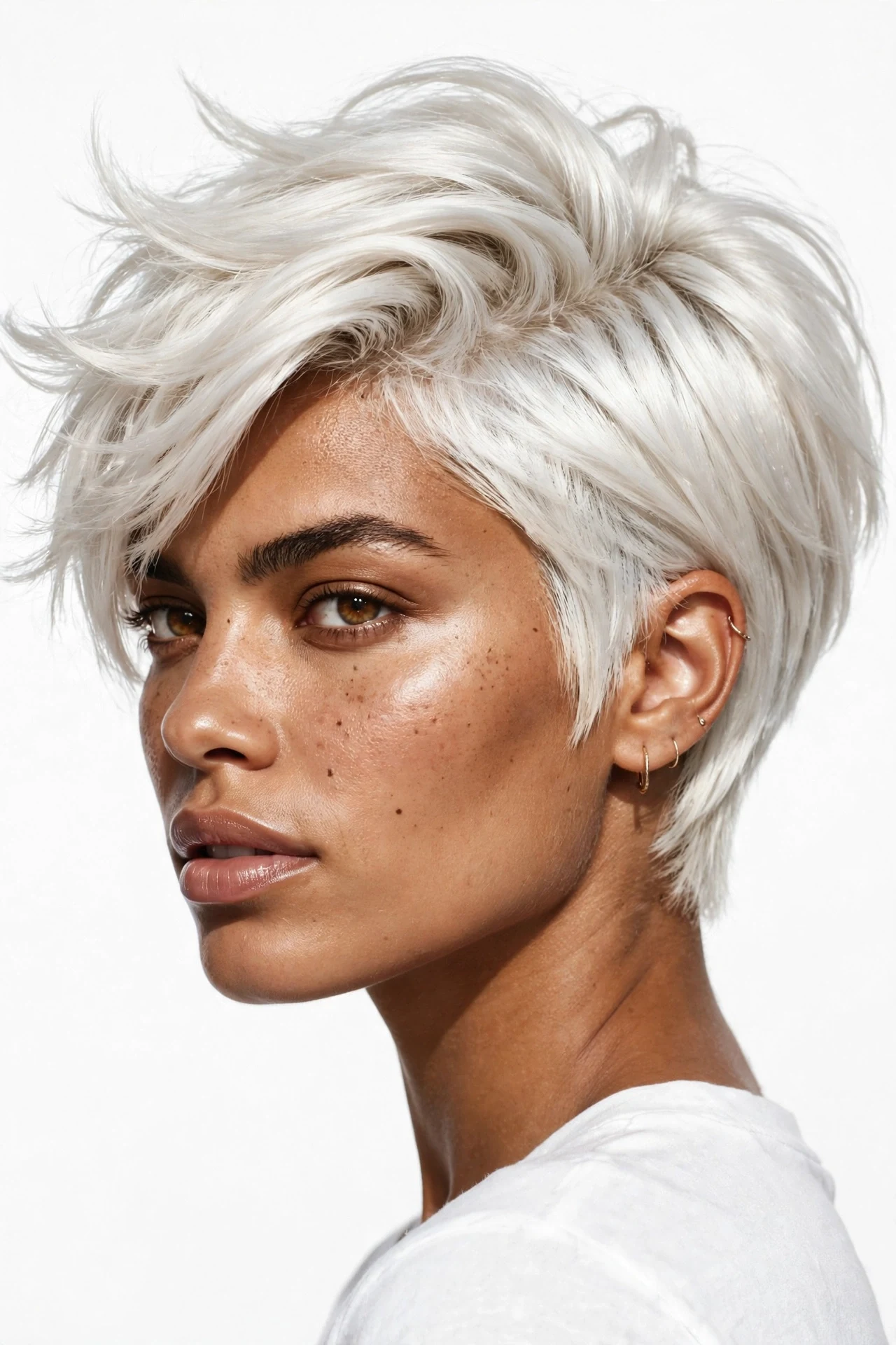 Long pixie with platinum colour