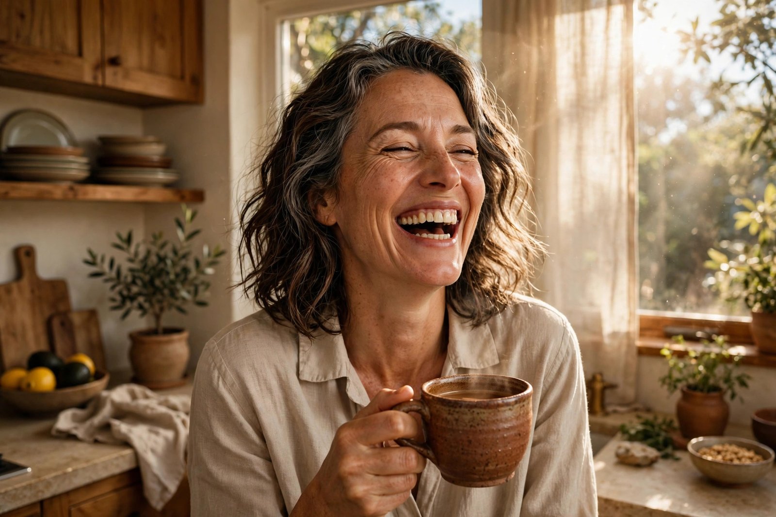 A candid, joyful moment of the founder laughing