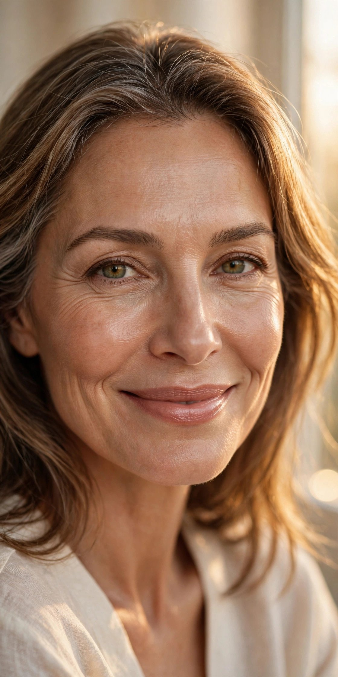 Beauty: a close portrait with a natural, radiant look