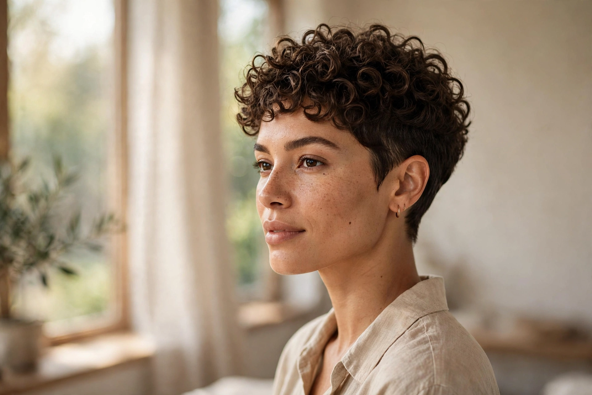 Feminine curly pixie cut with defined curls — Women's Bloom hair