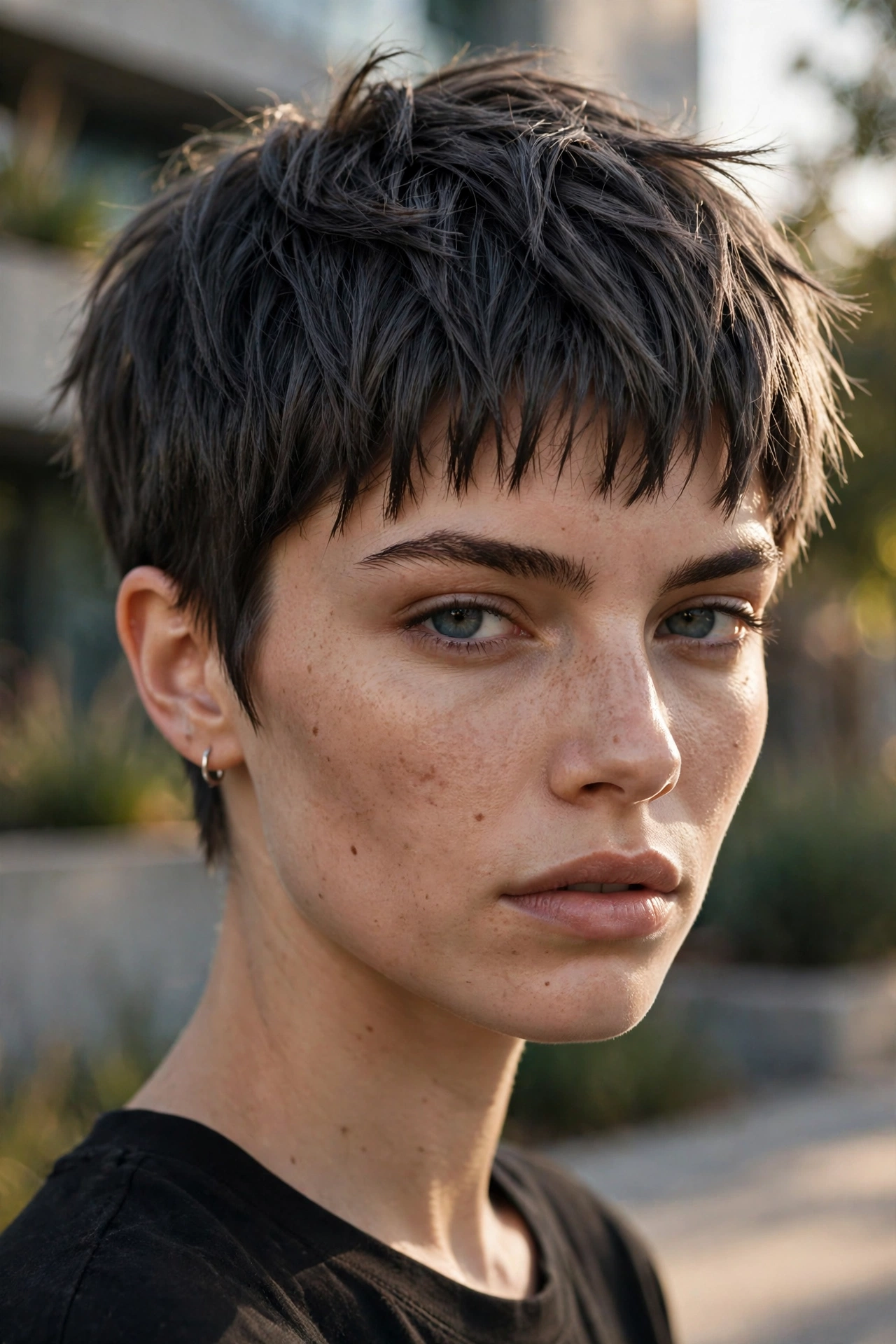 Choppy fringe pixie with irregular point-cut ends