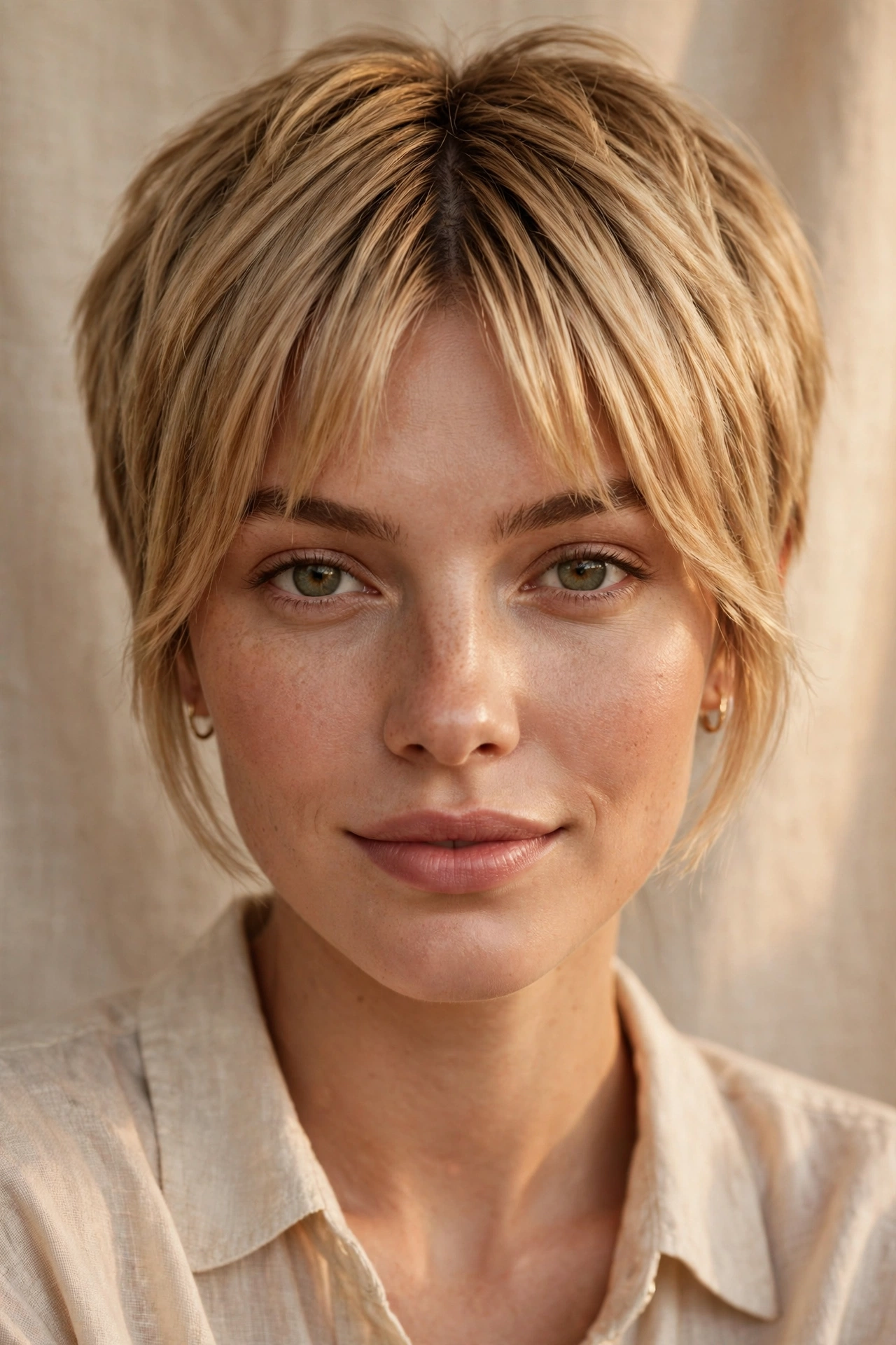 Curtain bangs pixie for a heart face shape with face-framing pieces