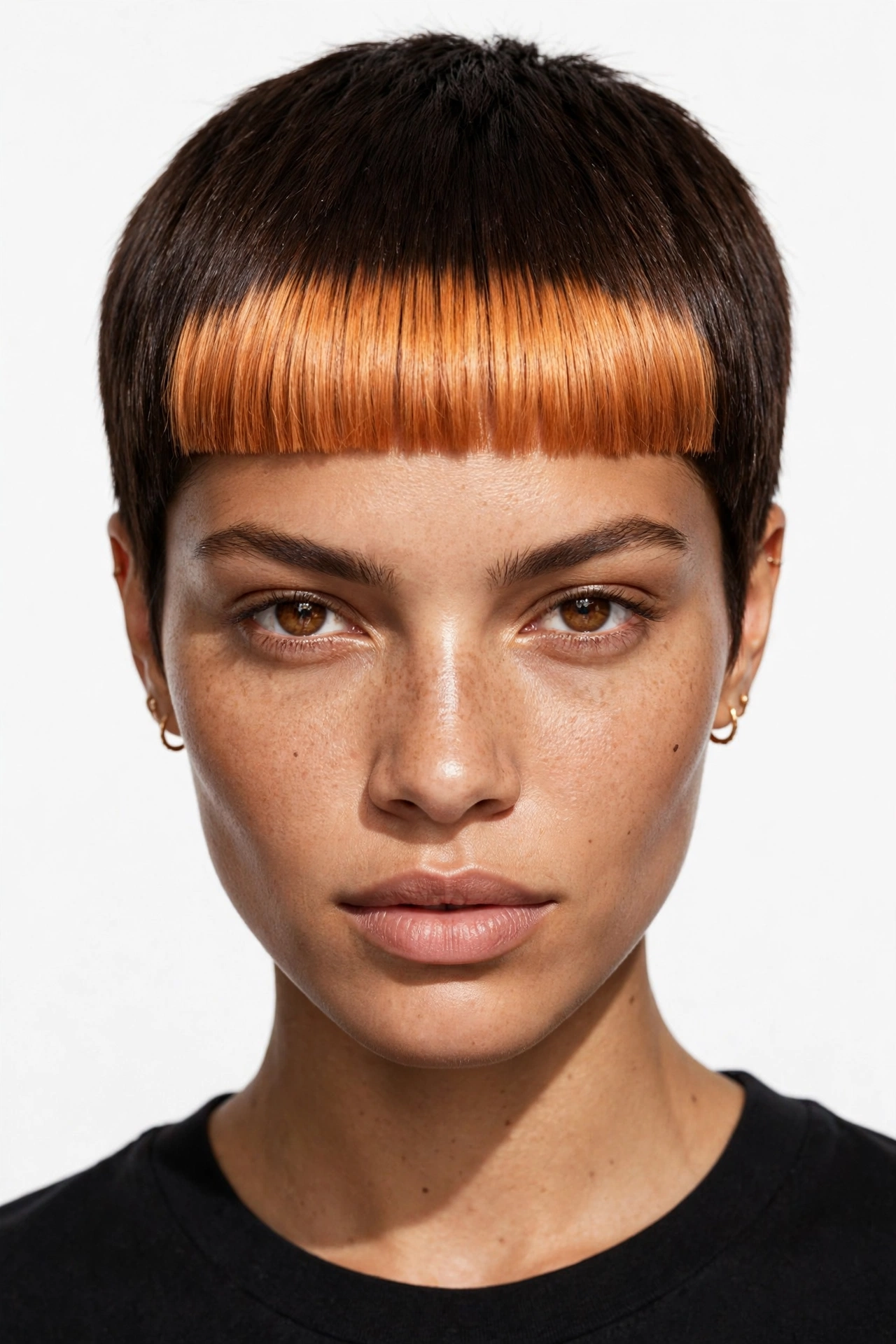 Colour-blocked fringe pixie with contrasting vivid fringe colour