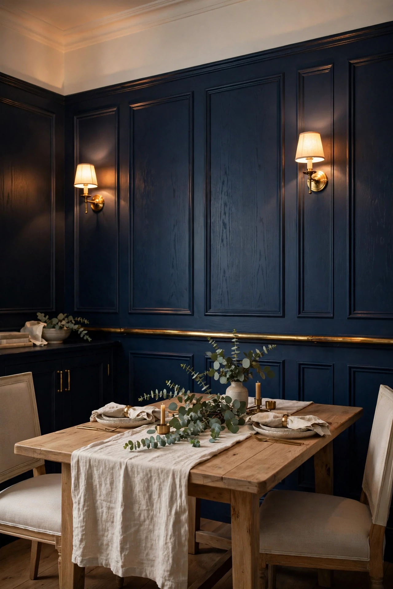 Hale Navy Raised Panel Wainscoting for a Dining Room
