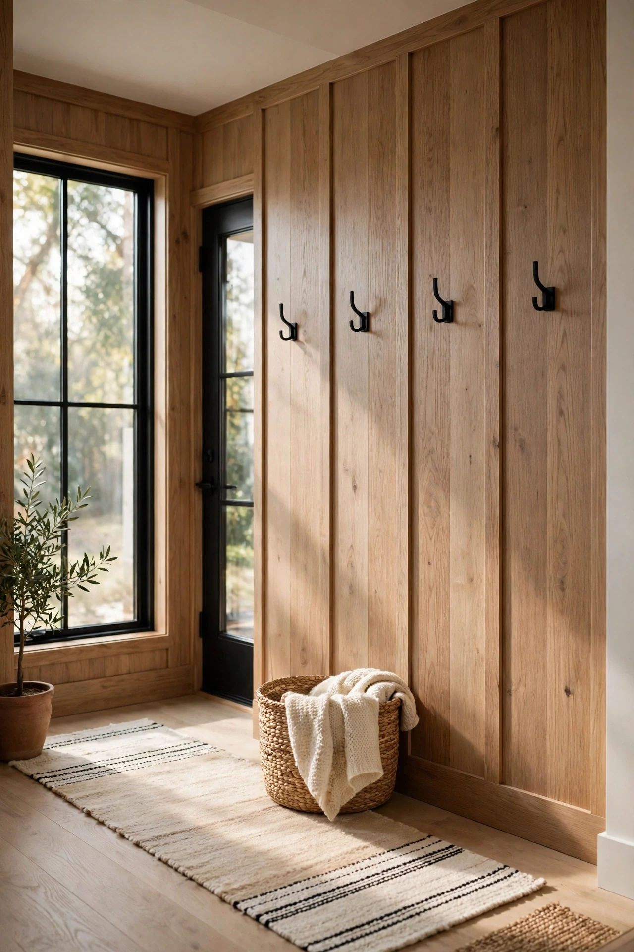 White Oak Panels in a Calm Entryway