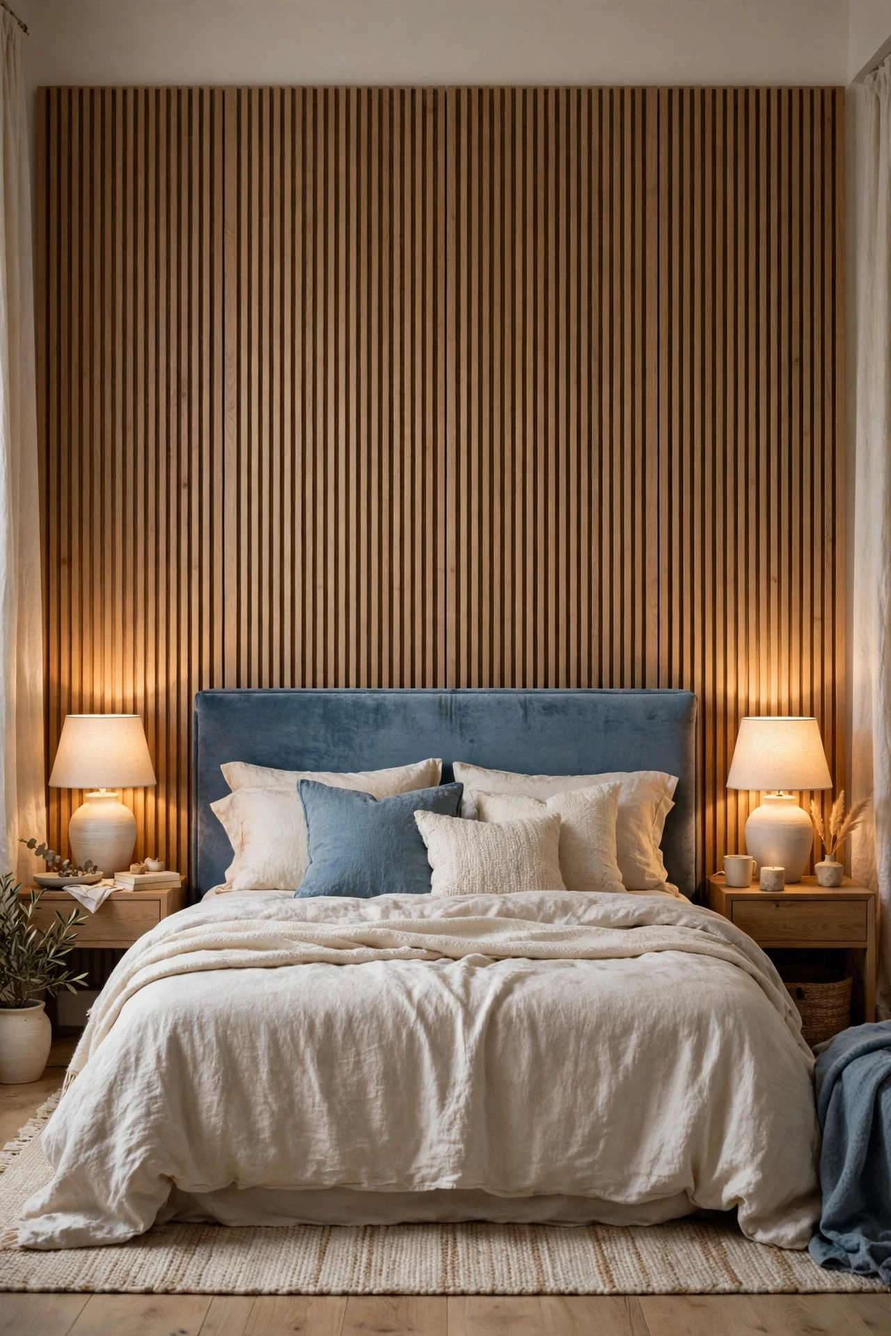 Tall Panels Behind an Upholstered Headboard