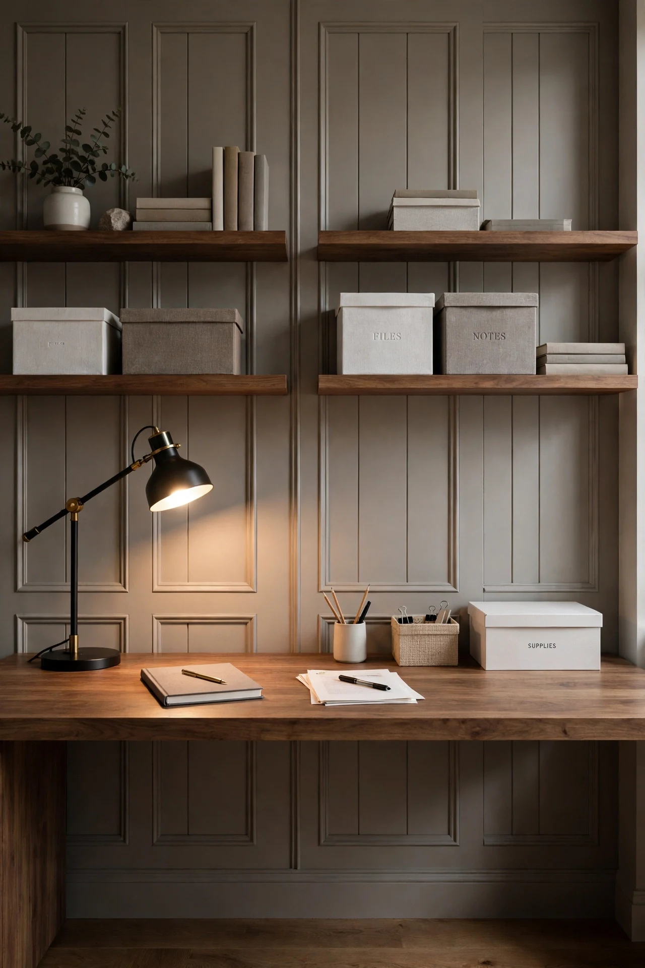 A Panelled Study Wall Built Around the Desk