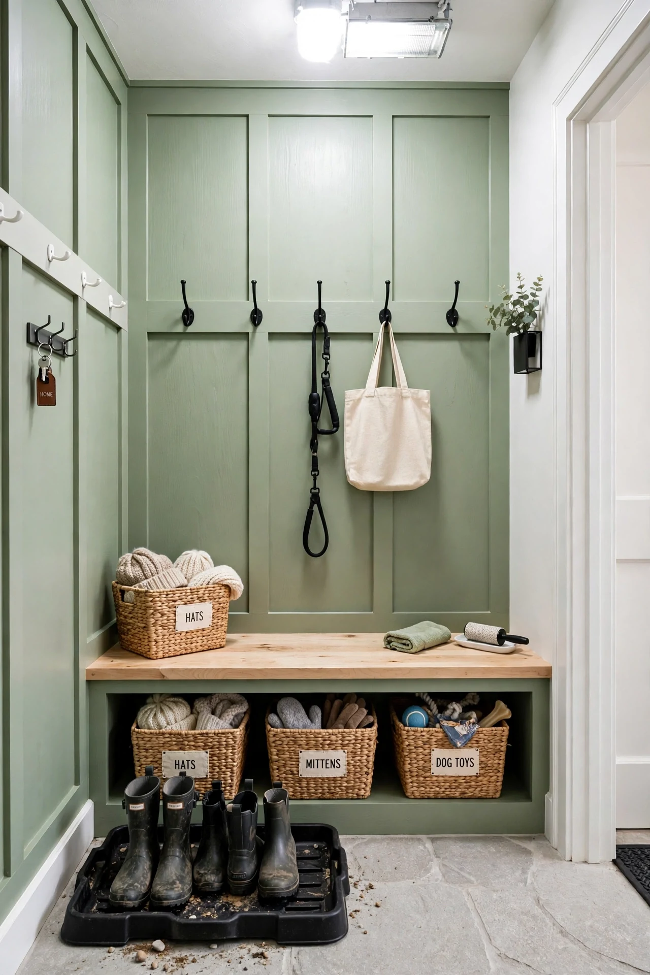 Hard-Wearing Poplar Panels in a Mudroom