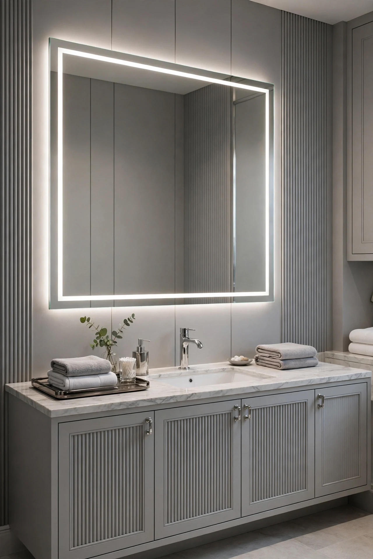Backlit Mirrors Over Bathroom Panels