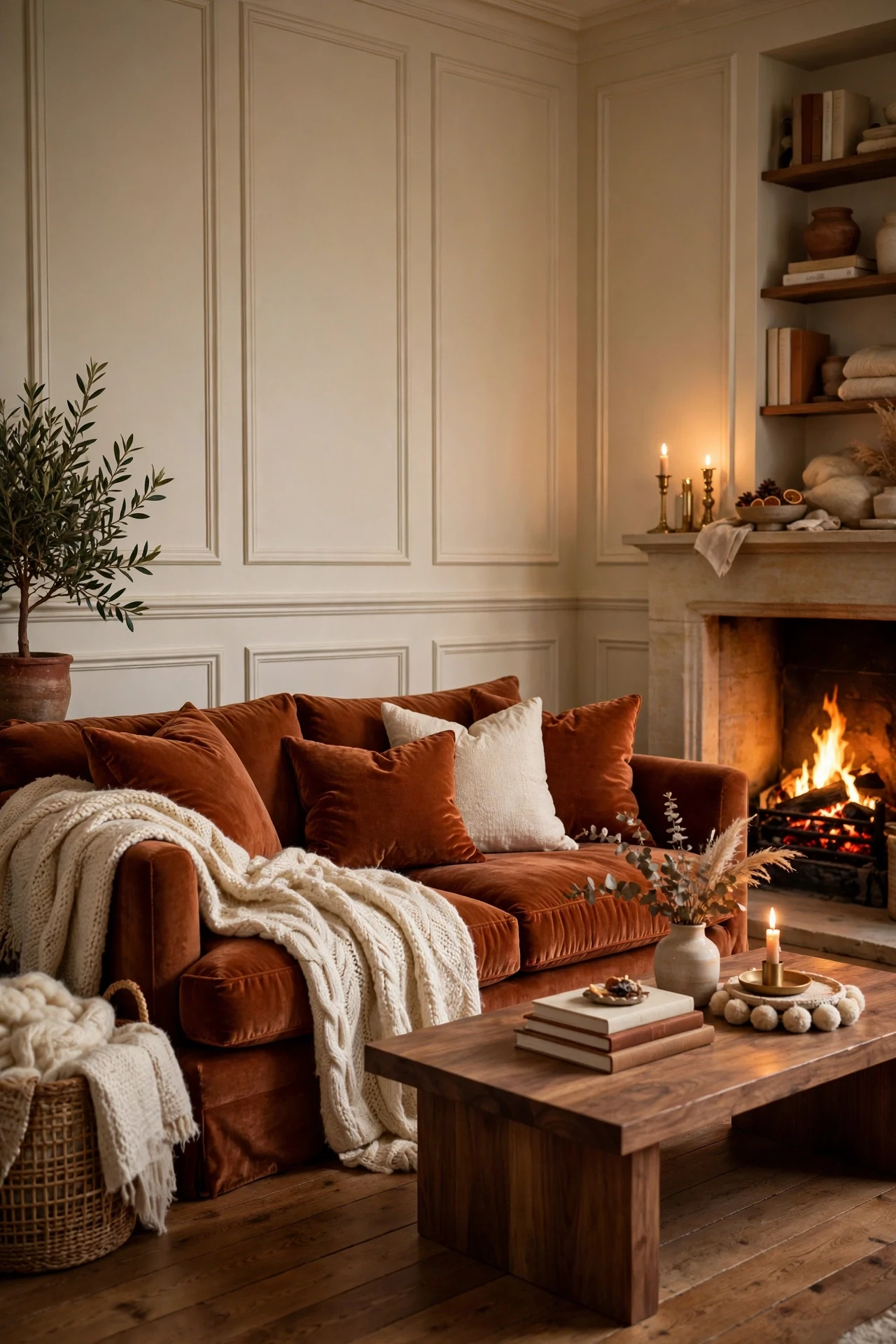 Velvet and Wool Softening a Panelled Sitting Room