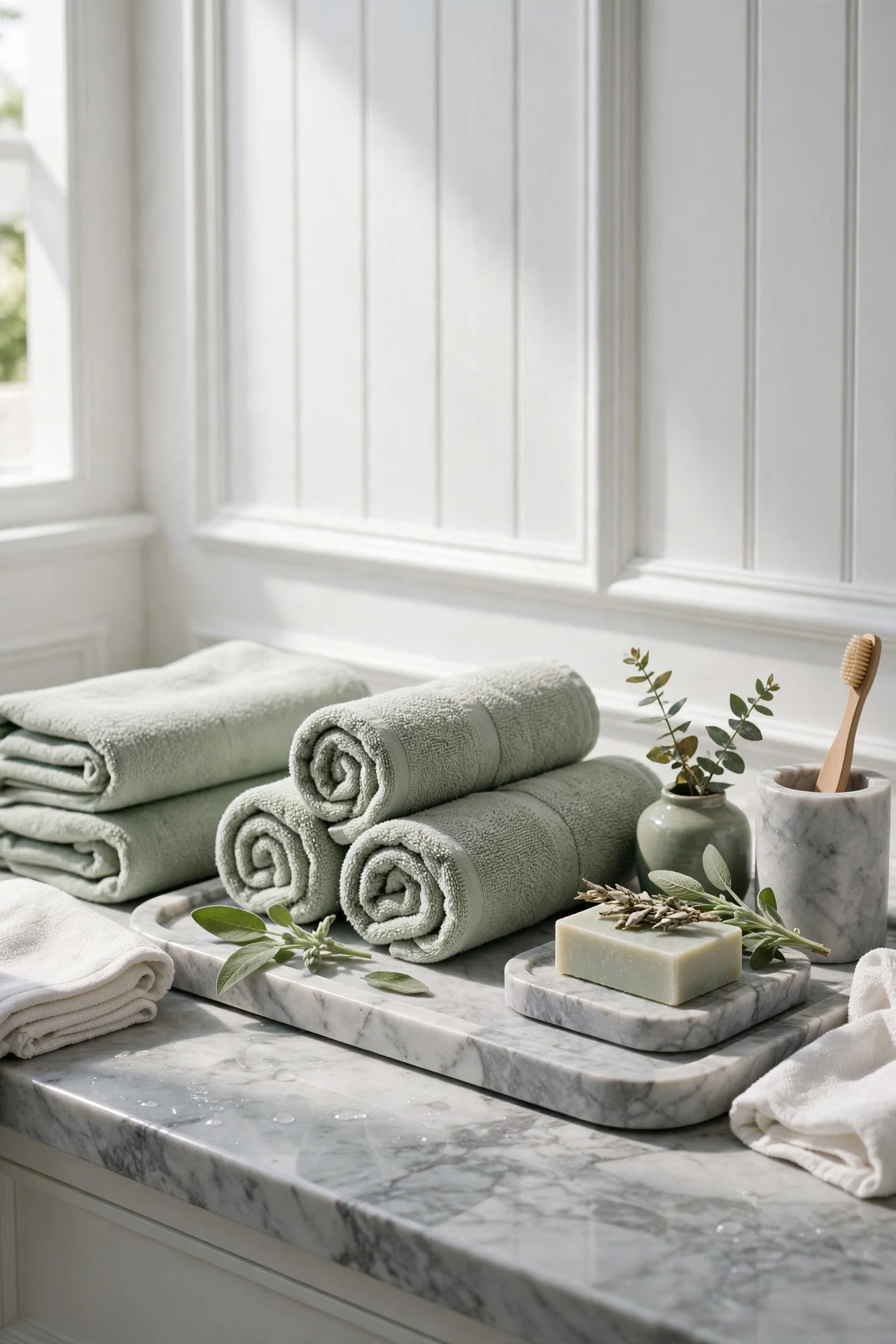 Marble Accessories Against Bathroom Panels