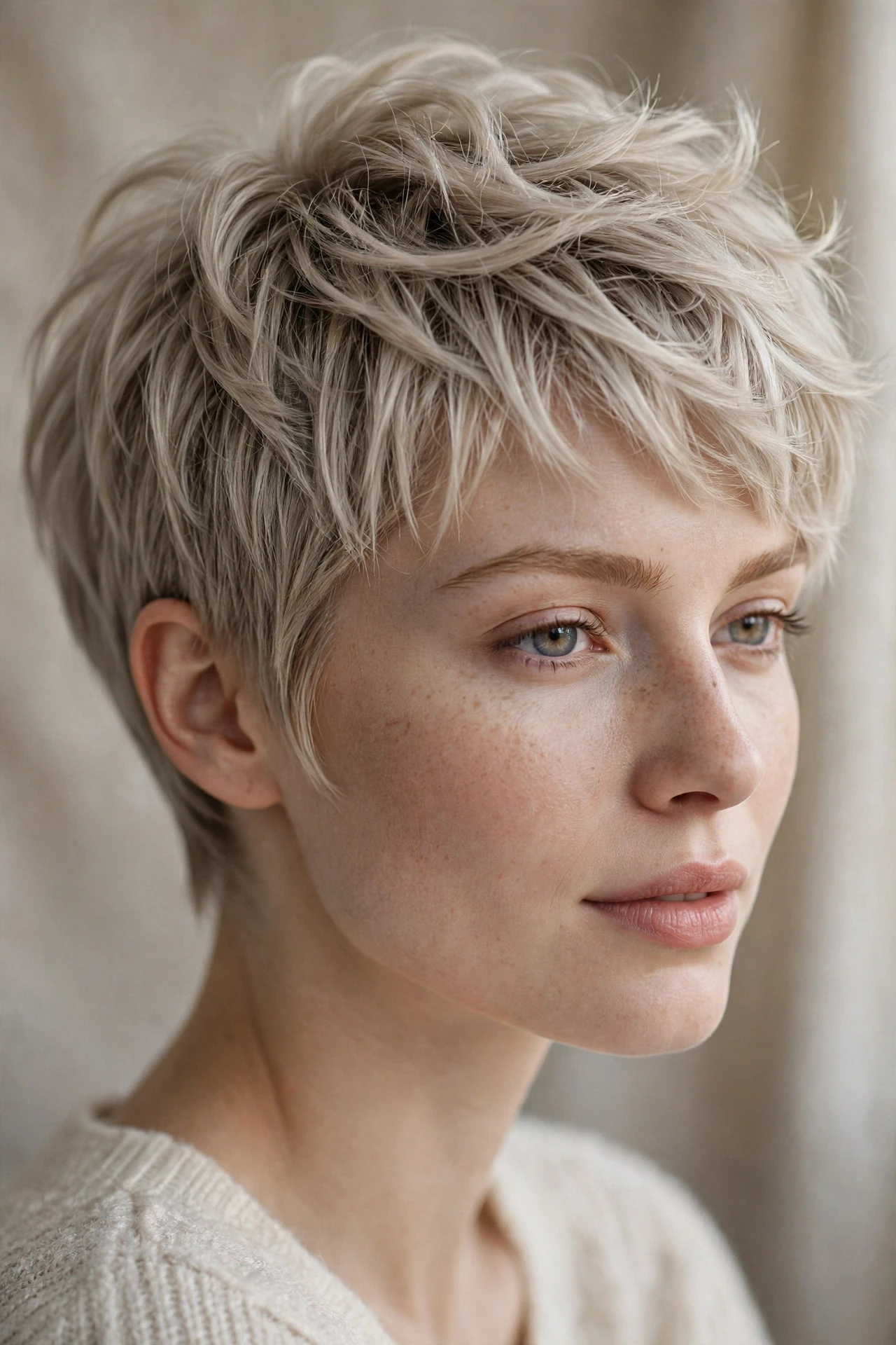 Soft textured pixie for fine hair with razor-cut feathered ends